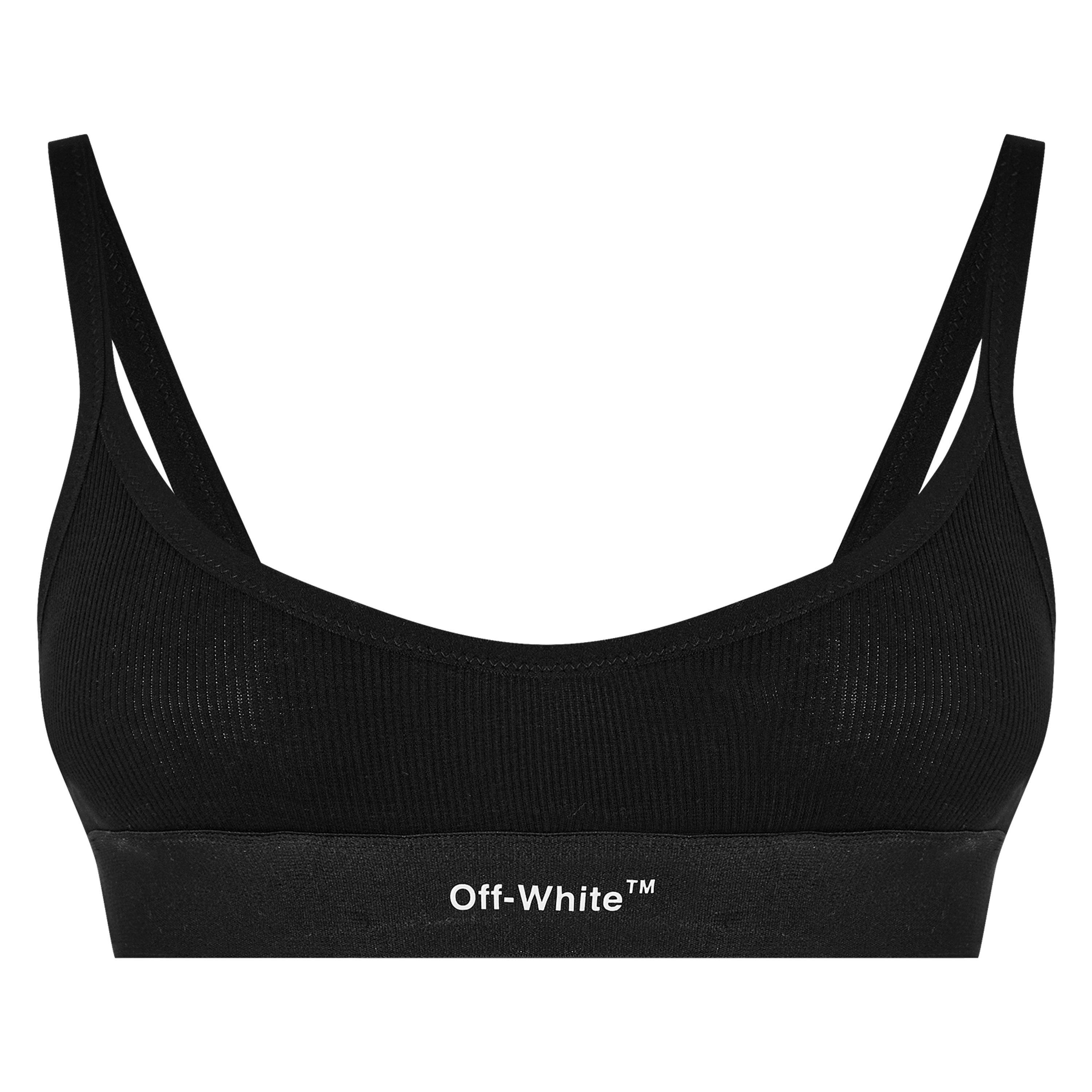 Black 1001 - Off White - Women's Helvetica Logo Basic Rib Bra, Iconic Design - 5