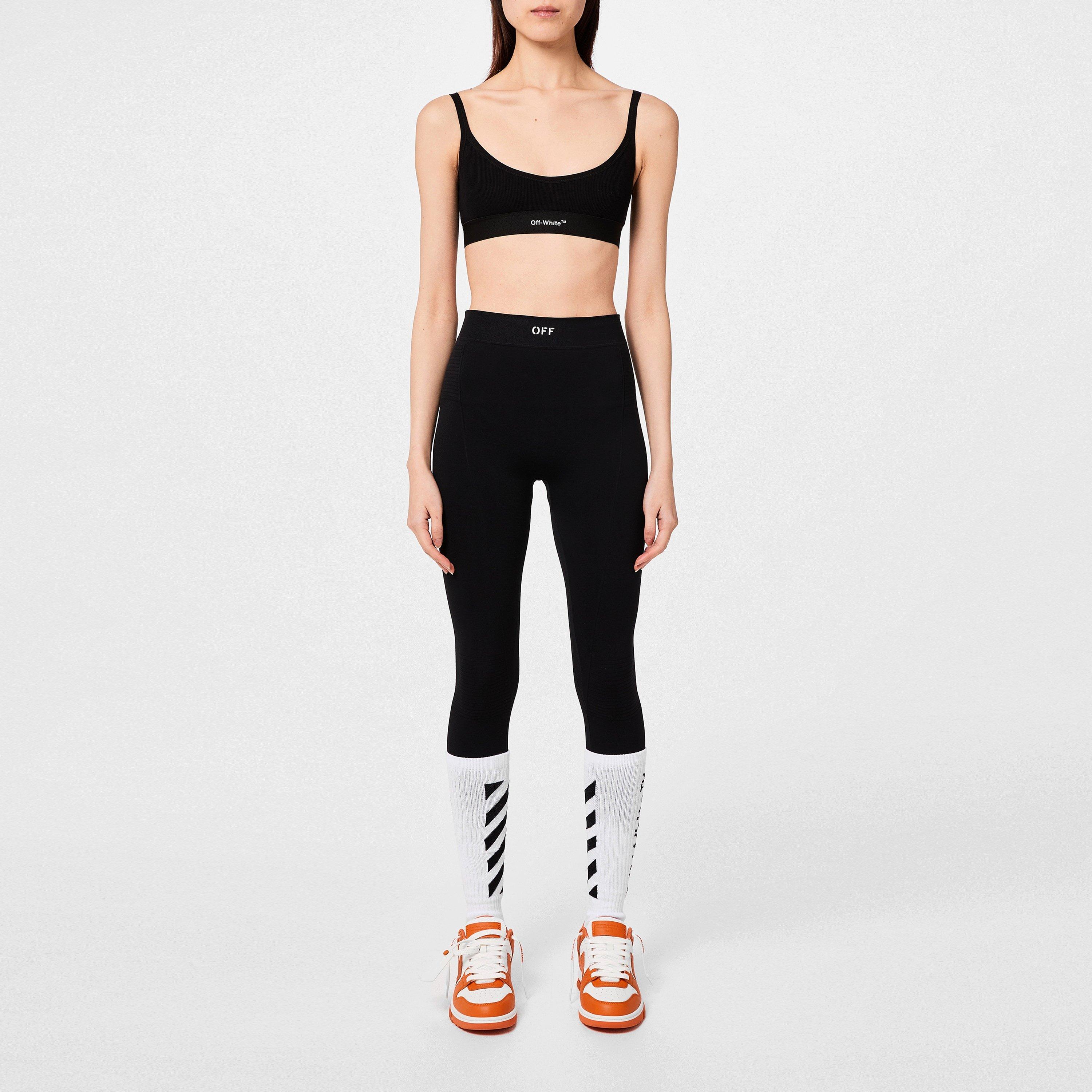 Black 1001 - Off White - Women's Helvetica Logo Basic Rib Bra, Iconic Design - 4