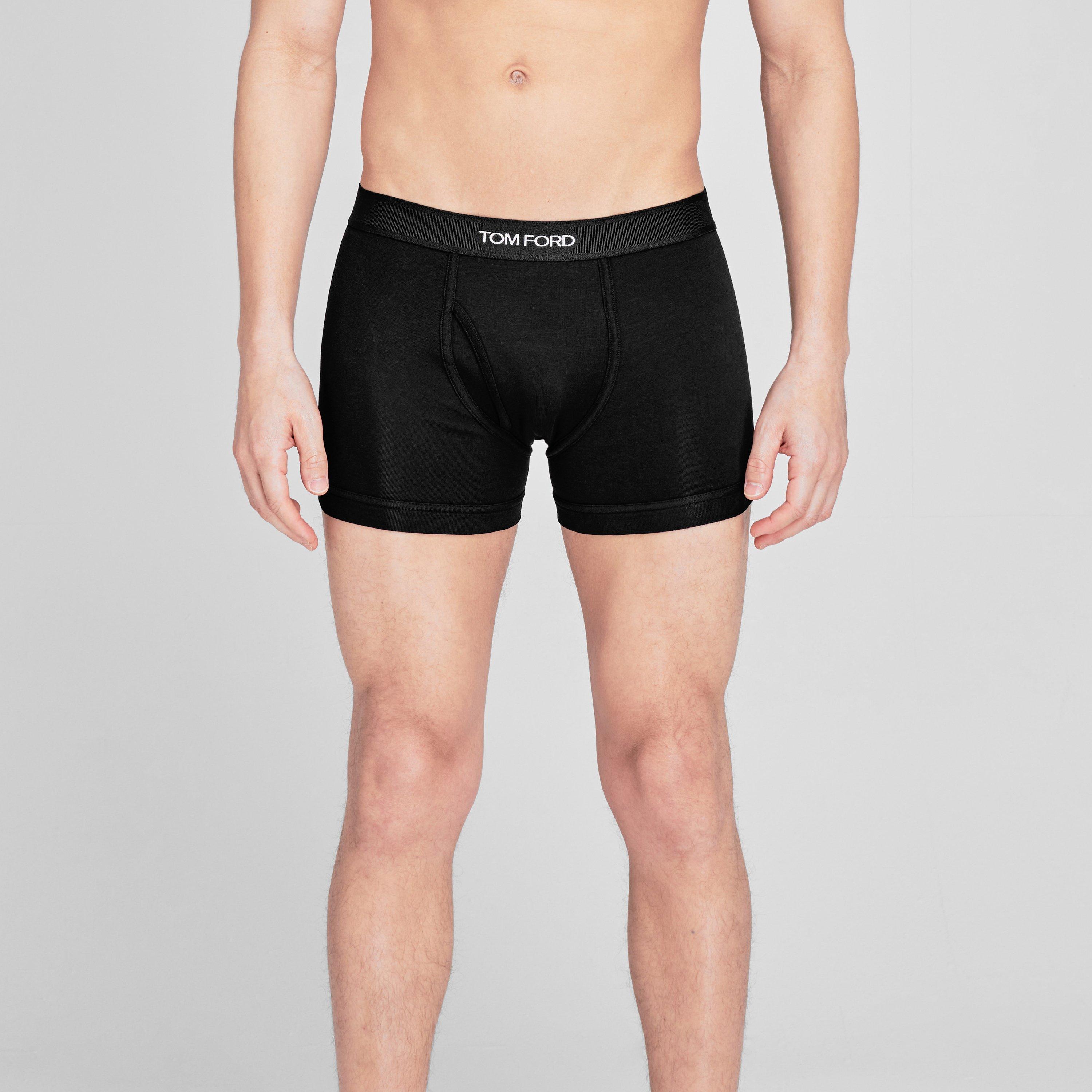 Black 002 - Tom Ford - Men's Logo Cotton Boxer Briefs - 2