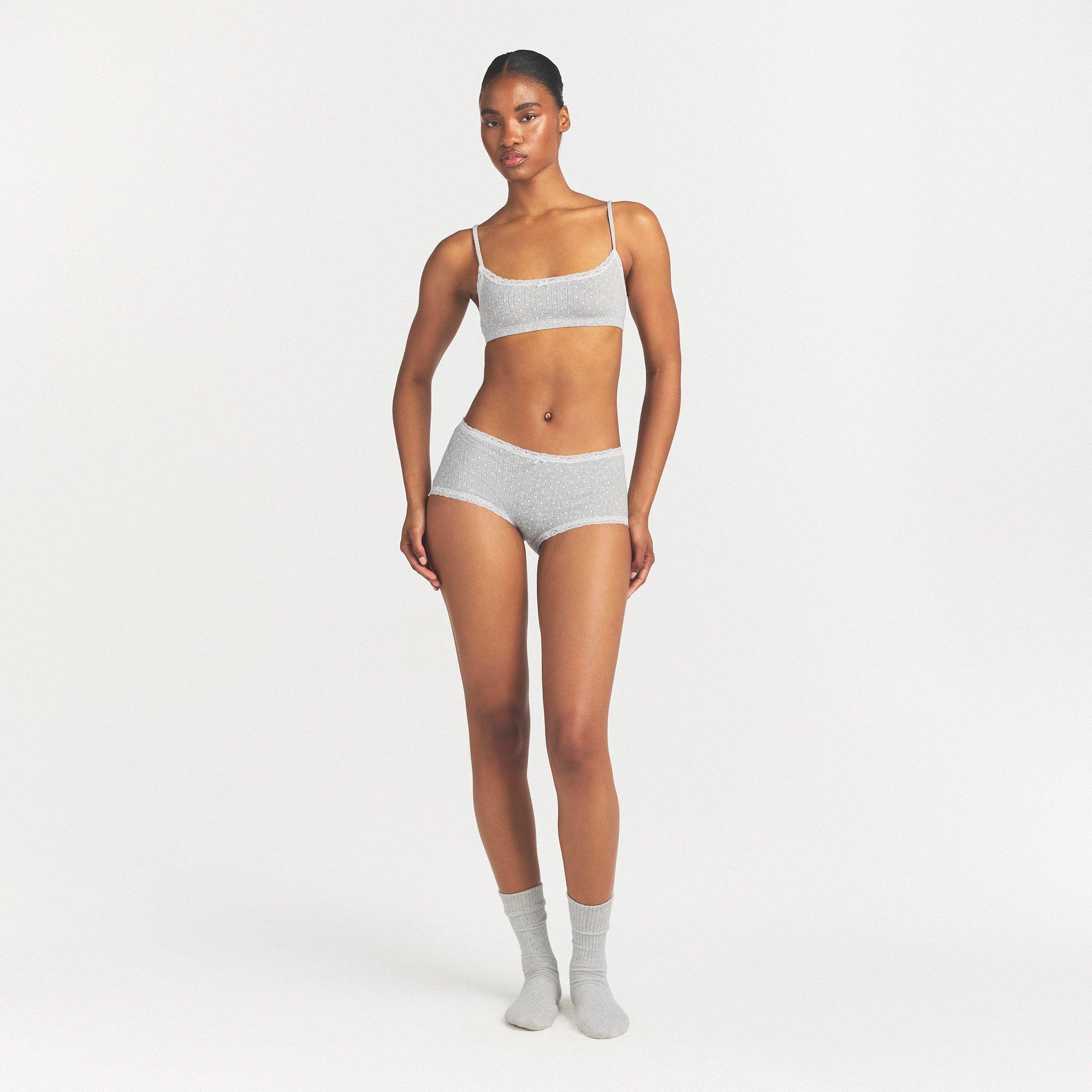 L Heather Grey - SKIMS - Women's Lace Boy Shorts - 4