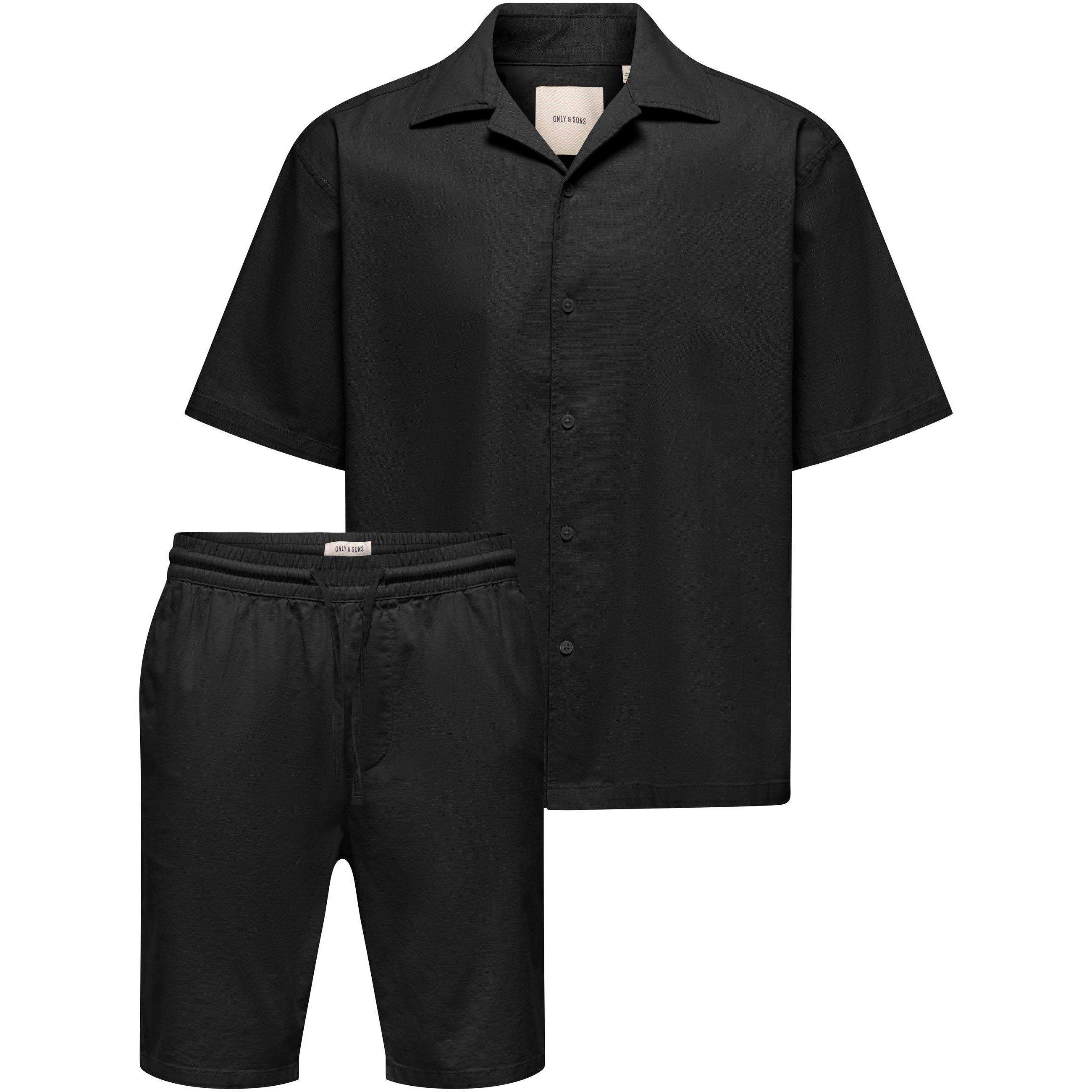 Only And Sons Men's Resort Shirt And Shorts Set - Black - Medium