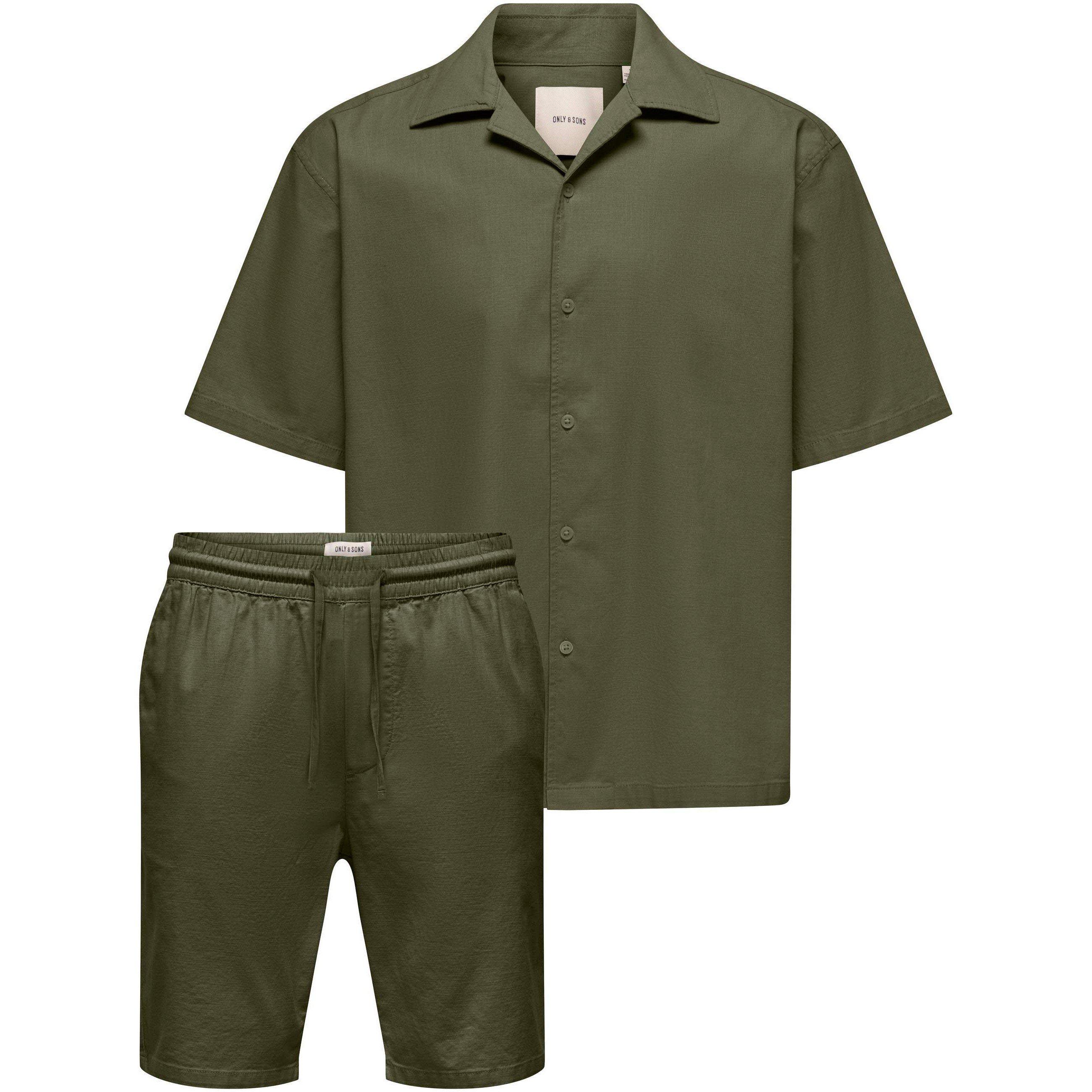 Olive Night - Only and Sons - Mens Resort Shirt and Shorts Set - 1