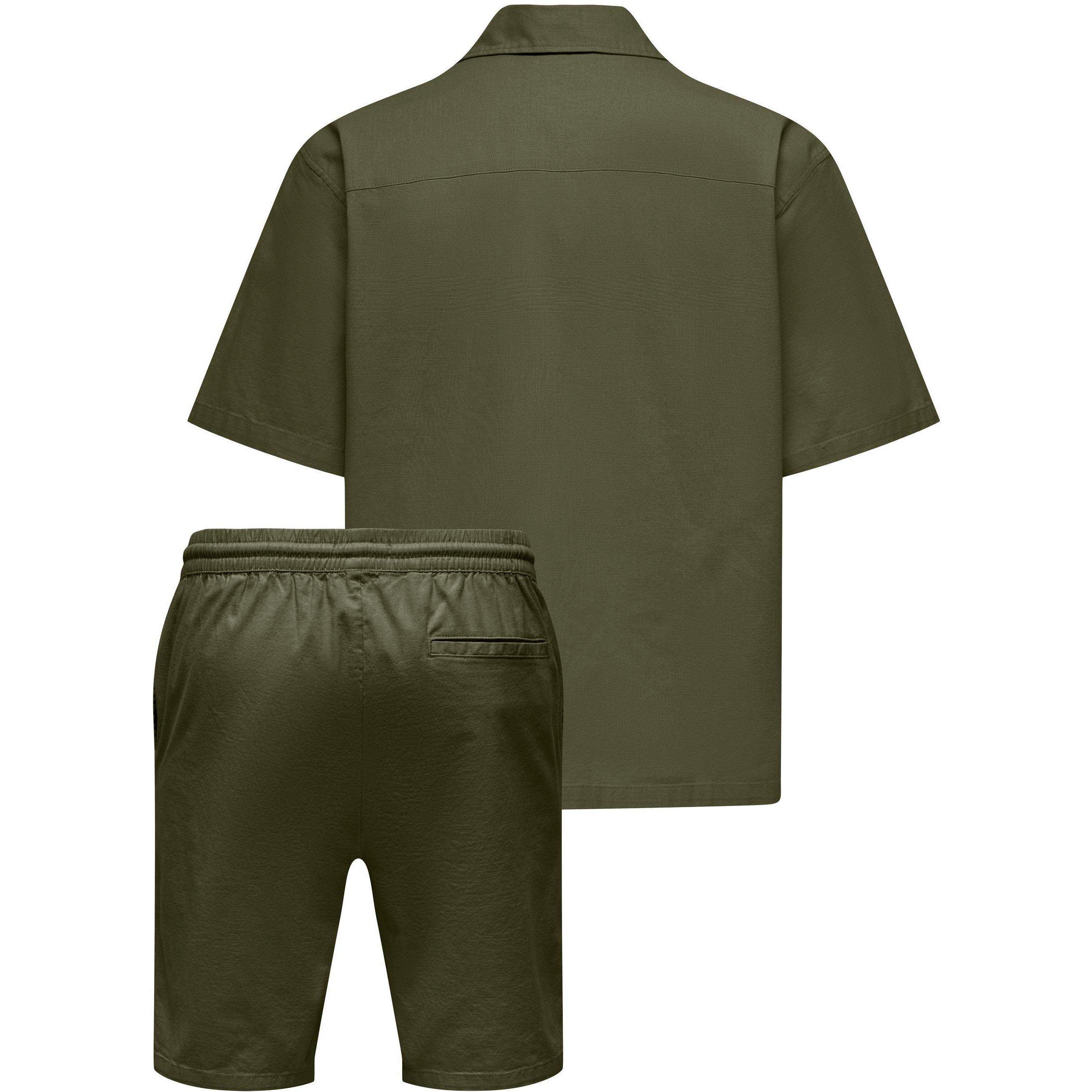 Olive Night - Only and Sons - Mens Resort Shirt and Shorts Set - 2