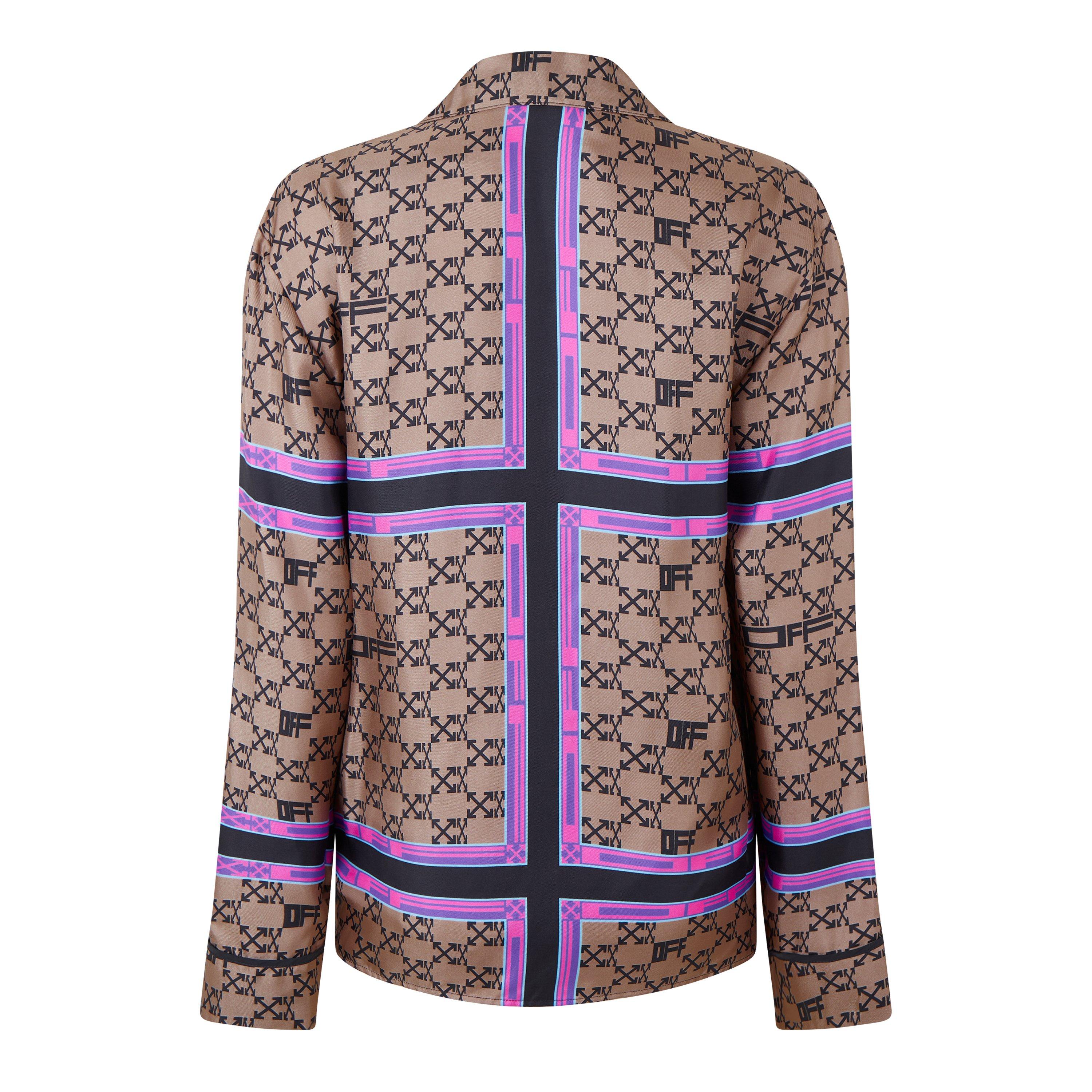 Brown Black - Off White - Women's  Mono Pyjama Shirt, Monogram Silk Pyjama Shirt - 2