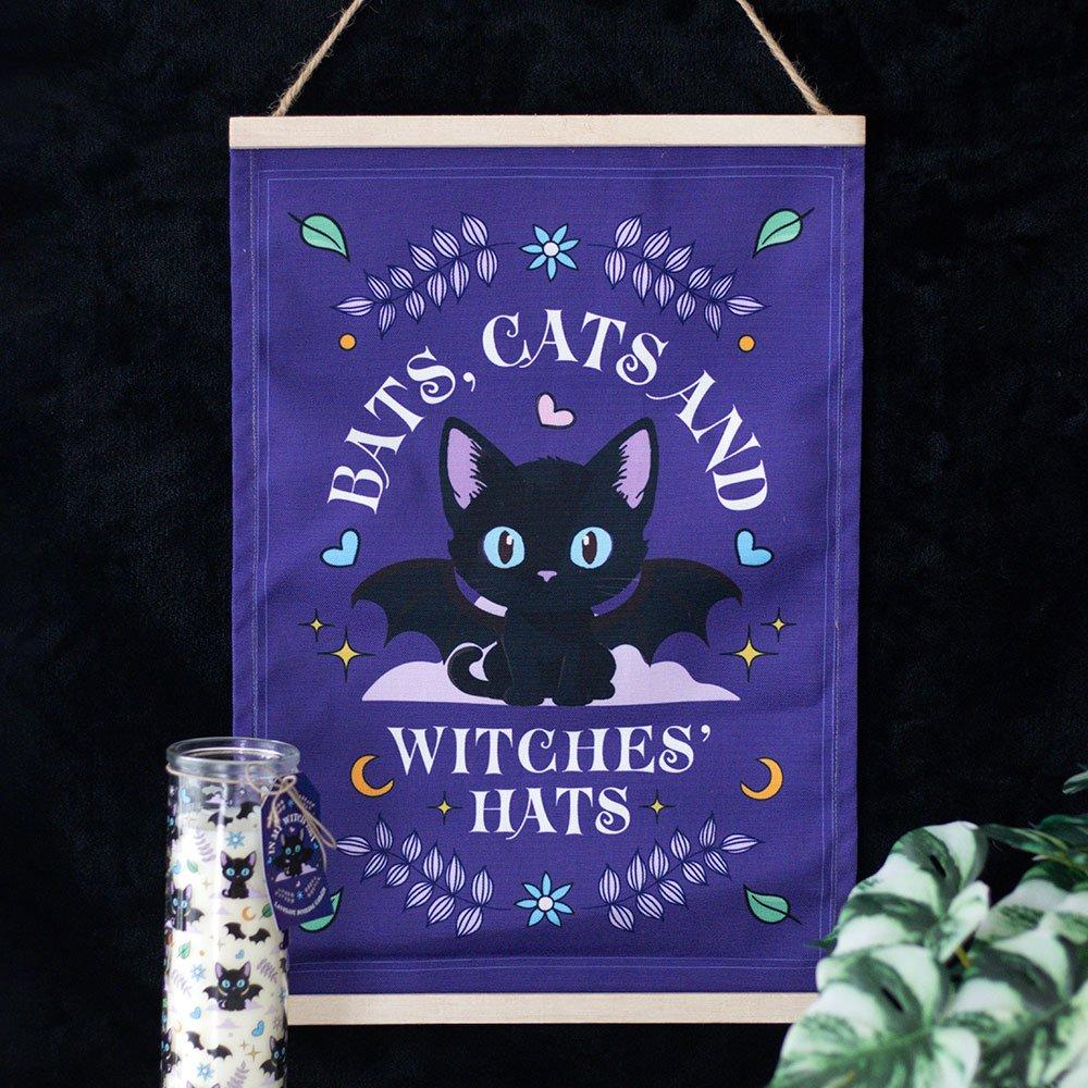 Purple - Something Different - Bats, Cats and Witches Hats Fabric Wall Hanging - 1