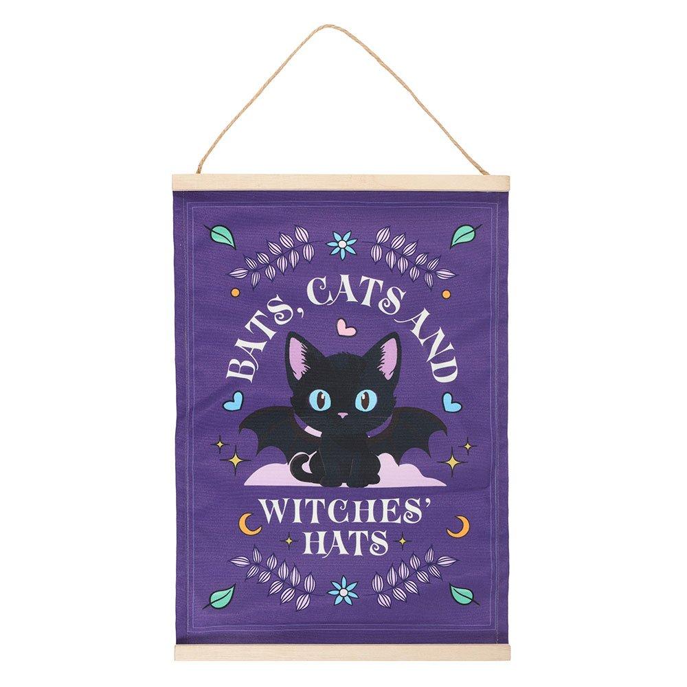 Purple - Something Different - Bats, Cats and Witches Hats Fabric Wall Hanging - 2