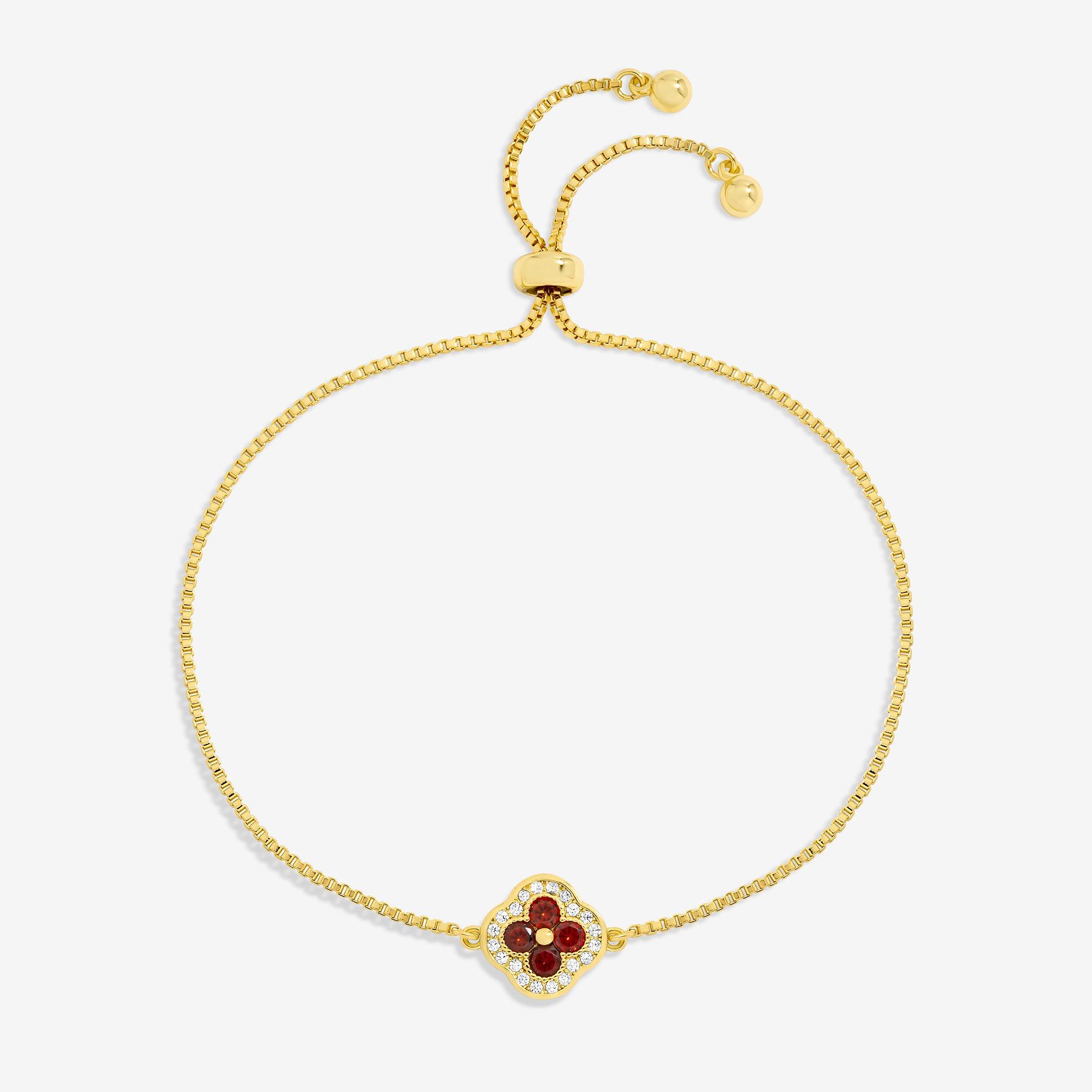 Gold - Jon Richard - 14K Gold Plated and Ruby Clover Toggle Bracelet - 1