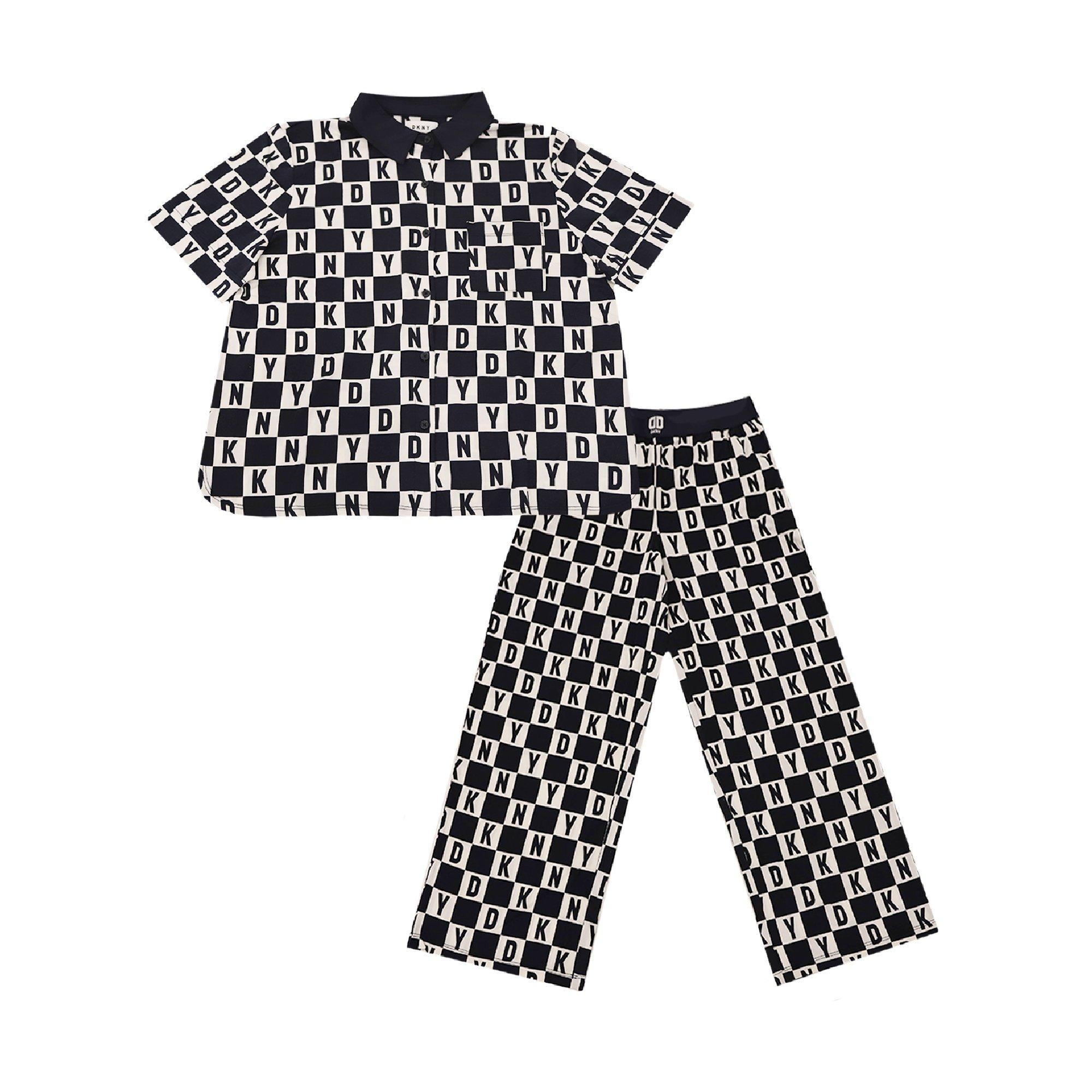 Dkny Women's Long Short Sleeve Pyjama Set - Navy Chk - 10 (S)