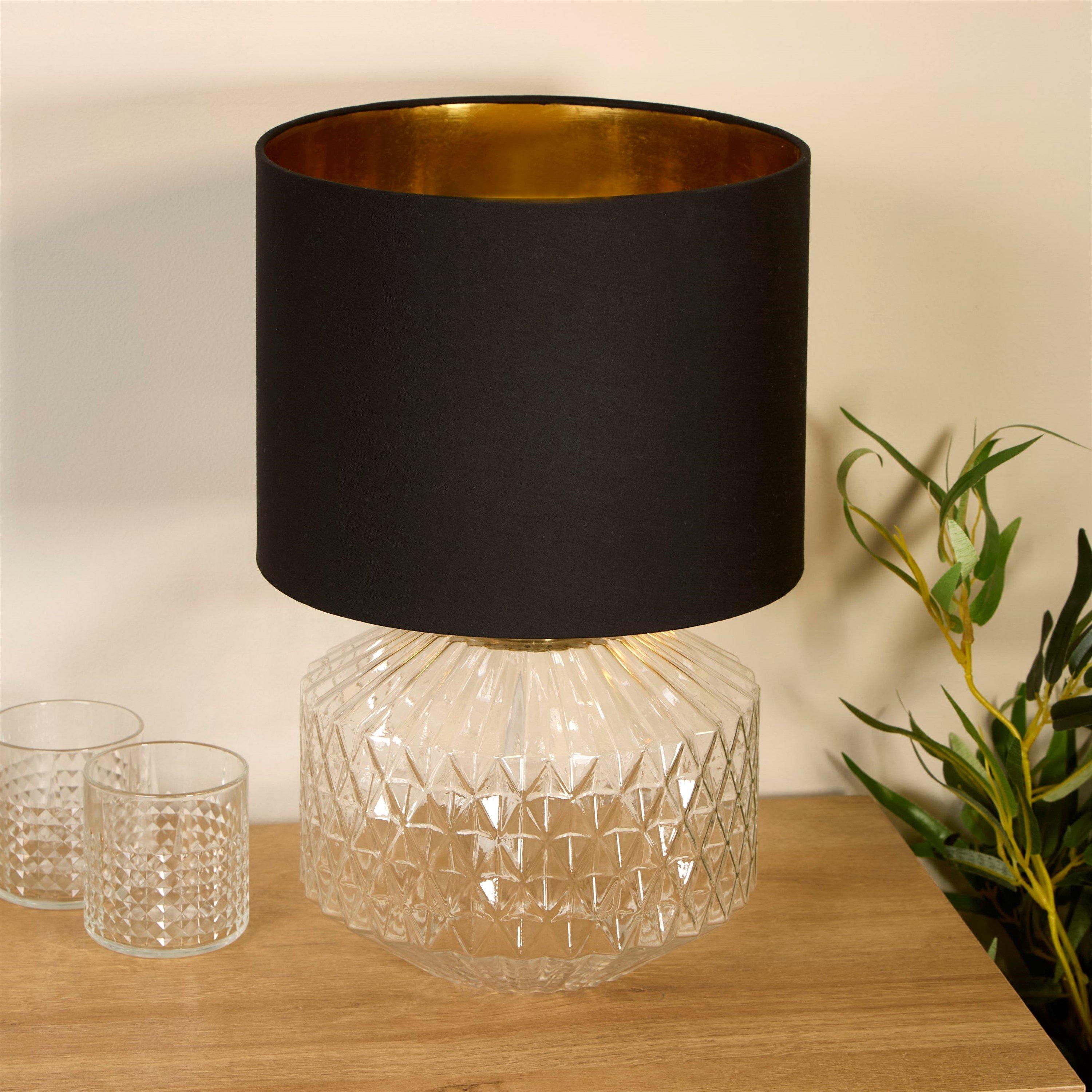 Lighting Collection  Clear Glass & Satin Brass Table Lamp - Gold