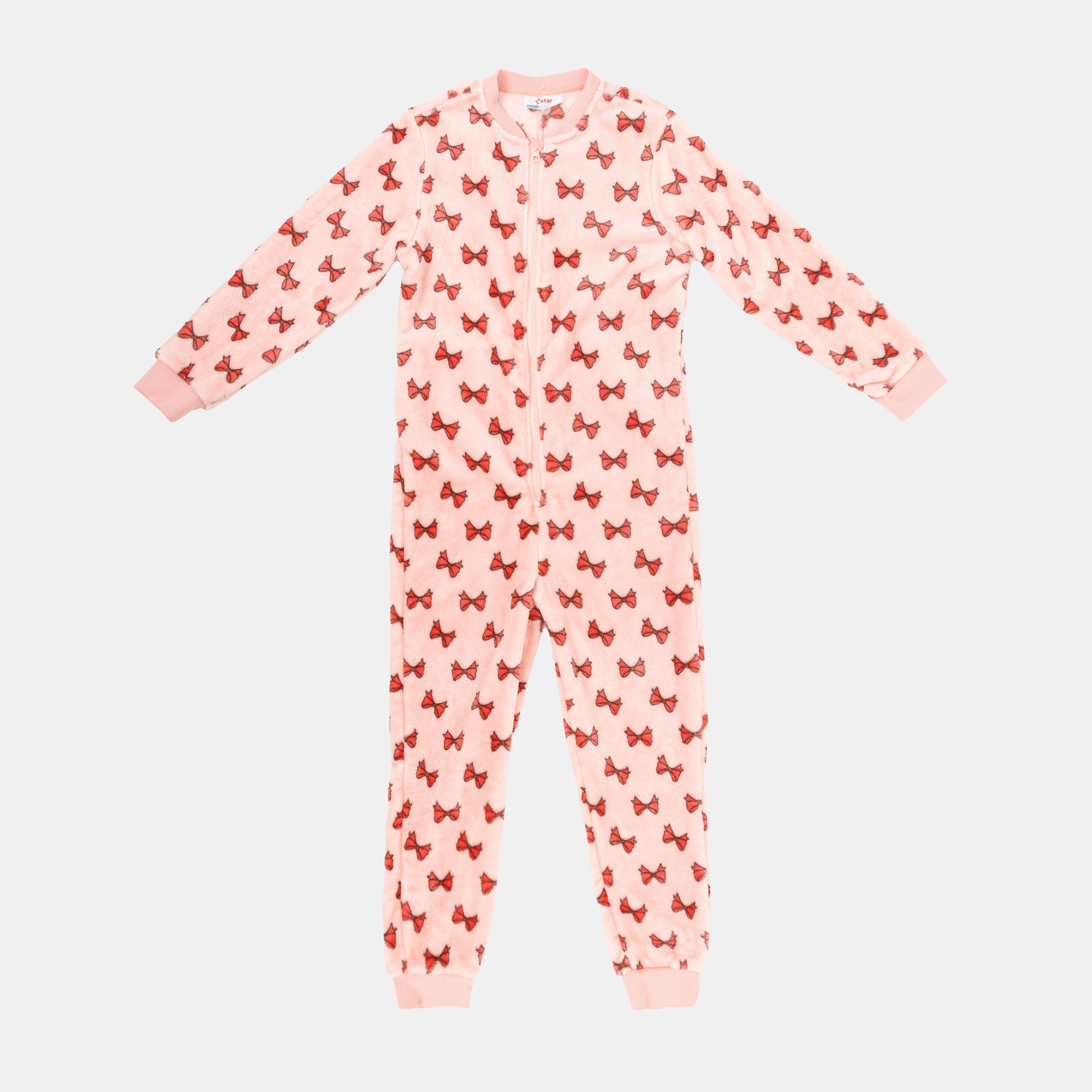 Pink - Star - Fleece Onesie Junior Girls Pink - 1