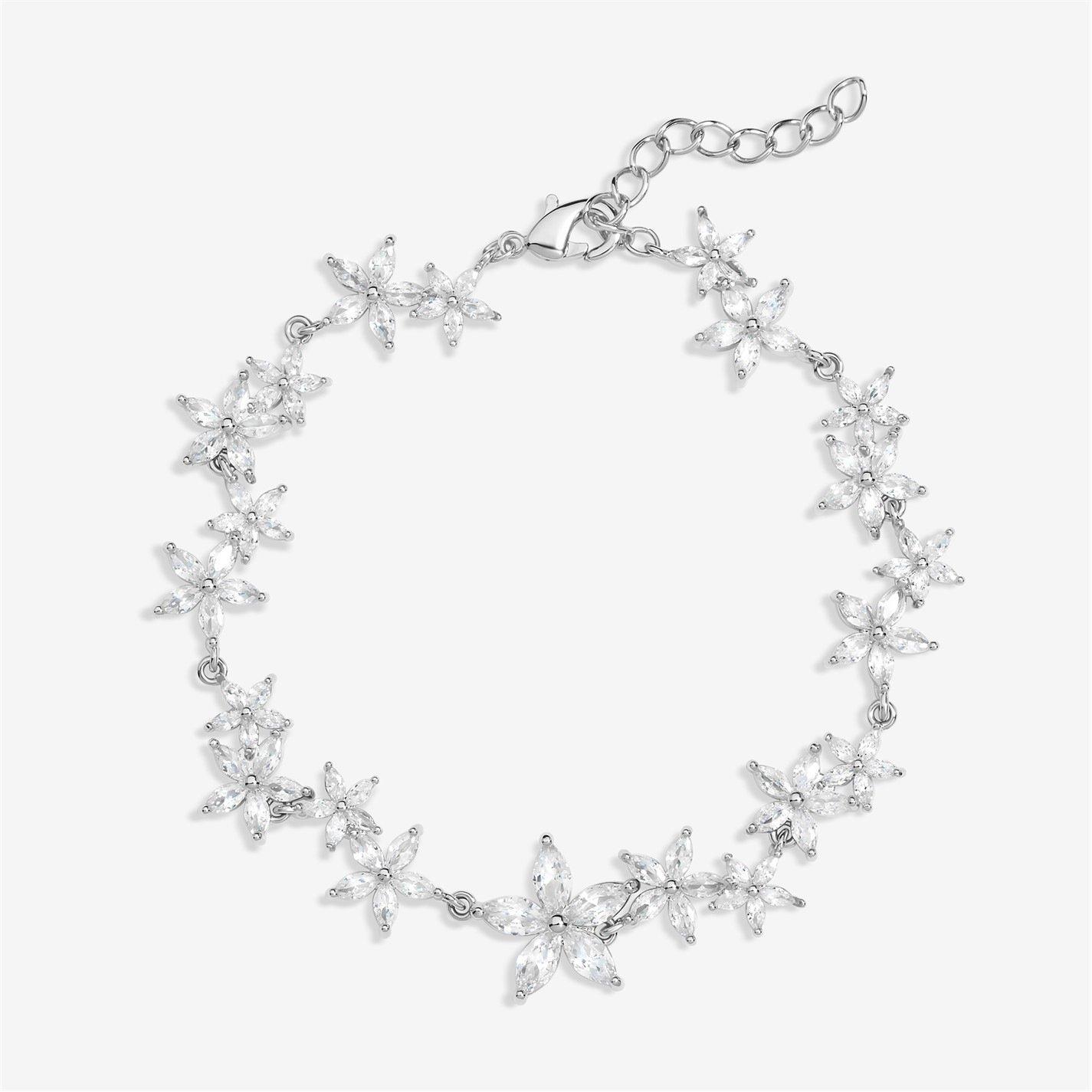 Jon Richard Women's Rhodium Plated Cz Mixed Floral Bracelet - Silver