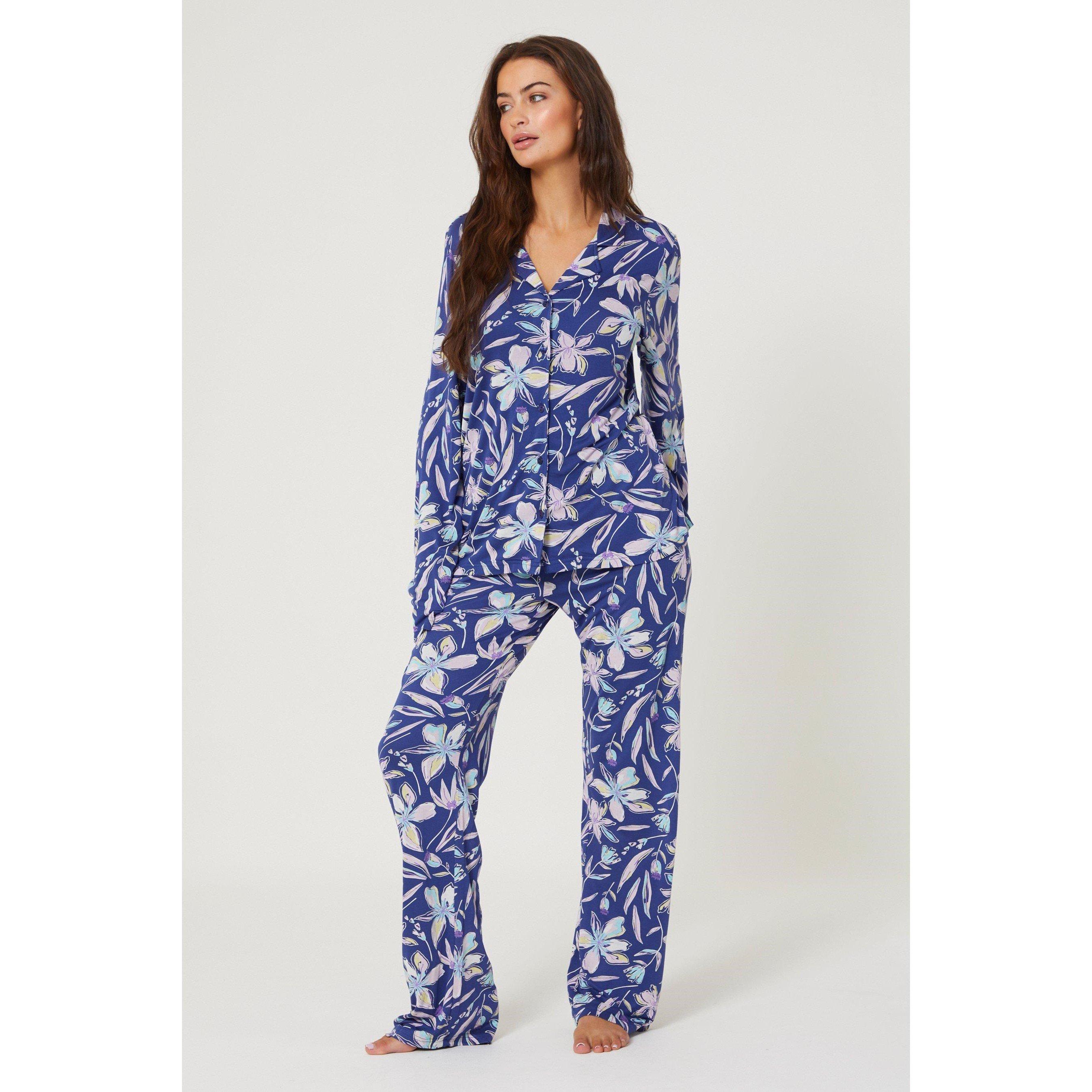 Navy/Pink - Be You - Viscose Floral Button Through Pyjama - 1