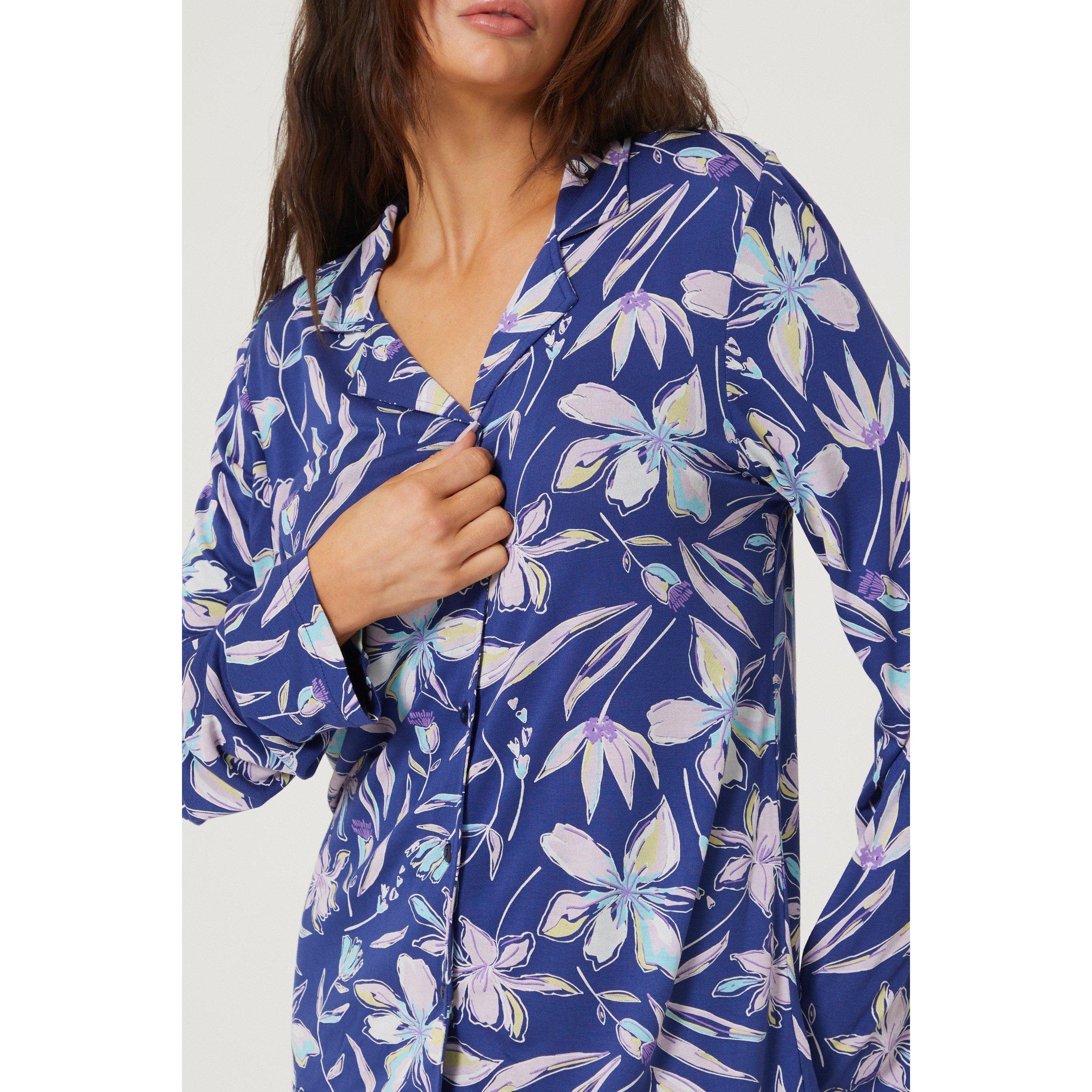 Navy/Pink - Be You - Viscose Floral Button Through Pyjama - 2
