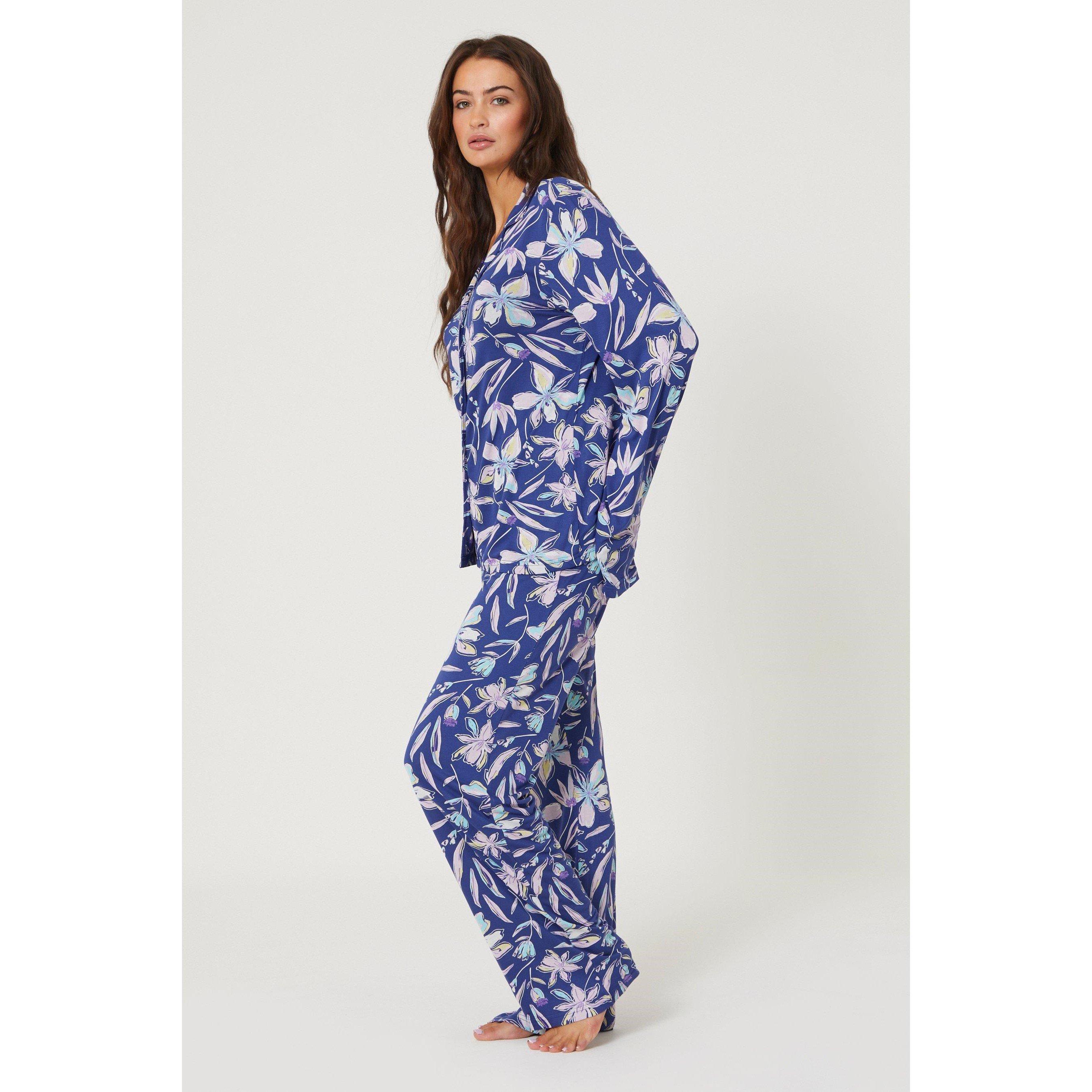 Navy/Pink - Be You - Viscose Floral Button Through Pyjama - 3