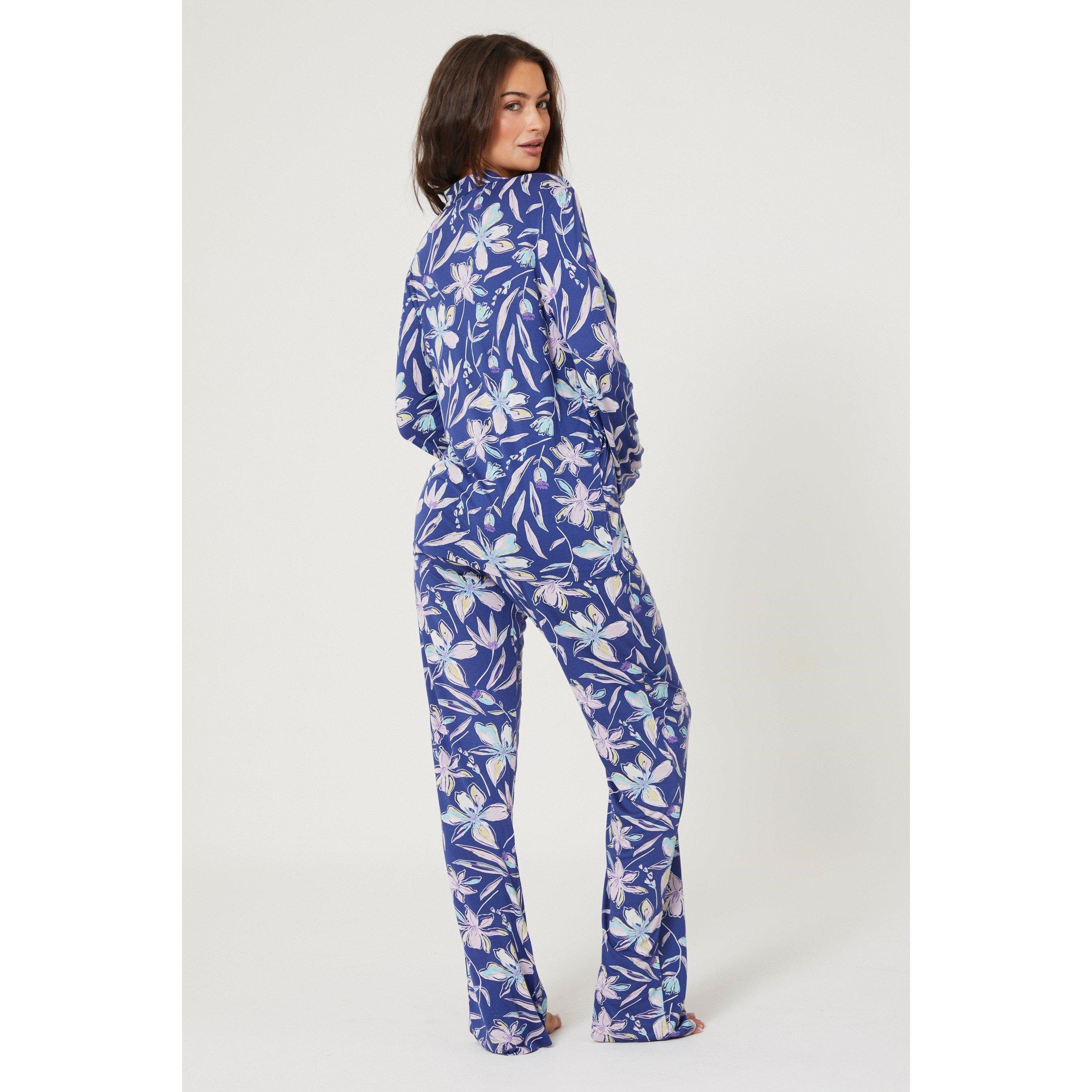 Navy/Pink - Be You - Viscose Floral Button Through Pyjama - 4