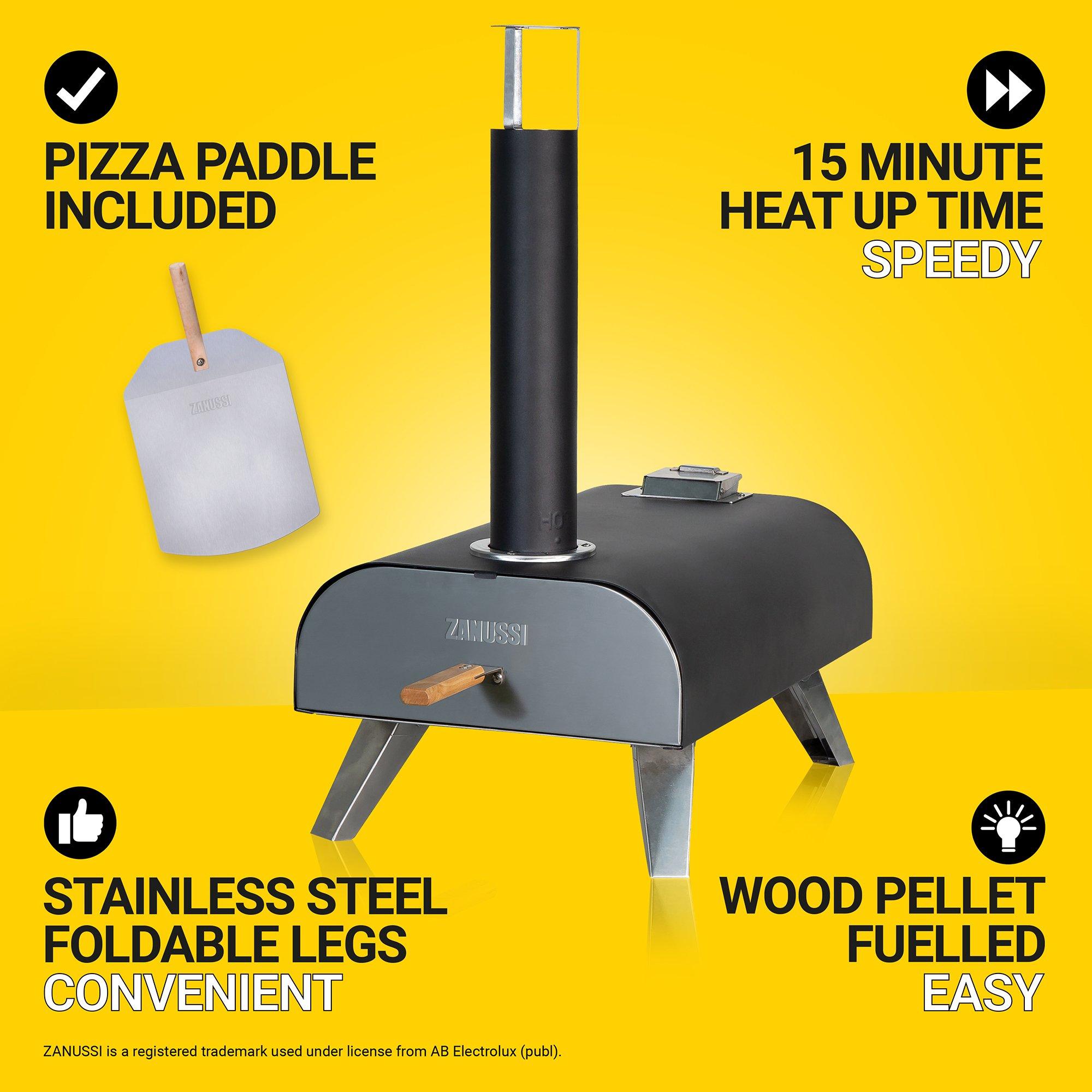 Black - Zanussi - ZPO1BPC Wood Pellet Pizza Oven with Paddle & Cover - 7