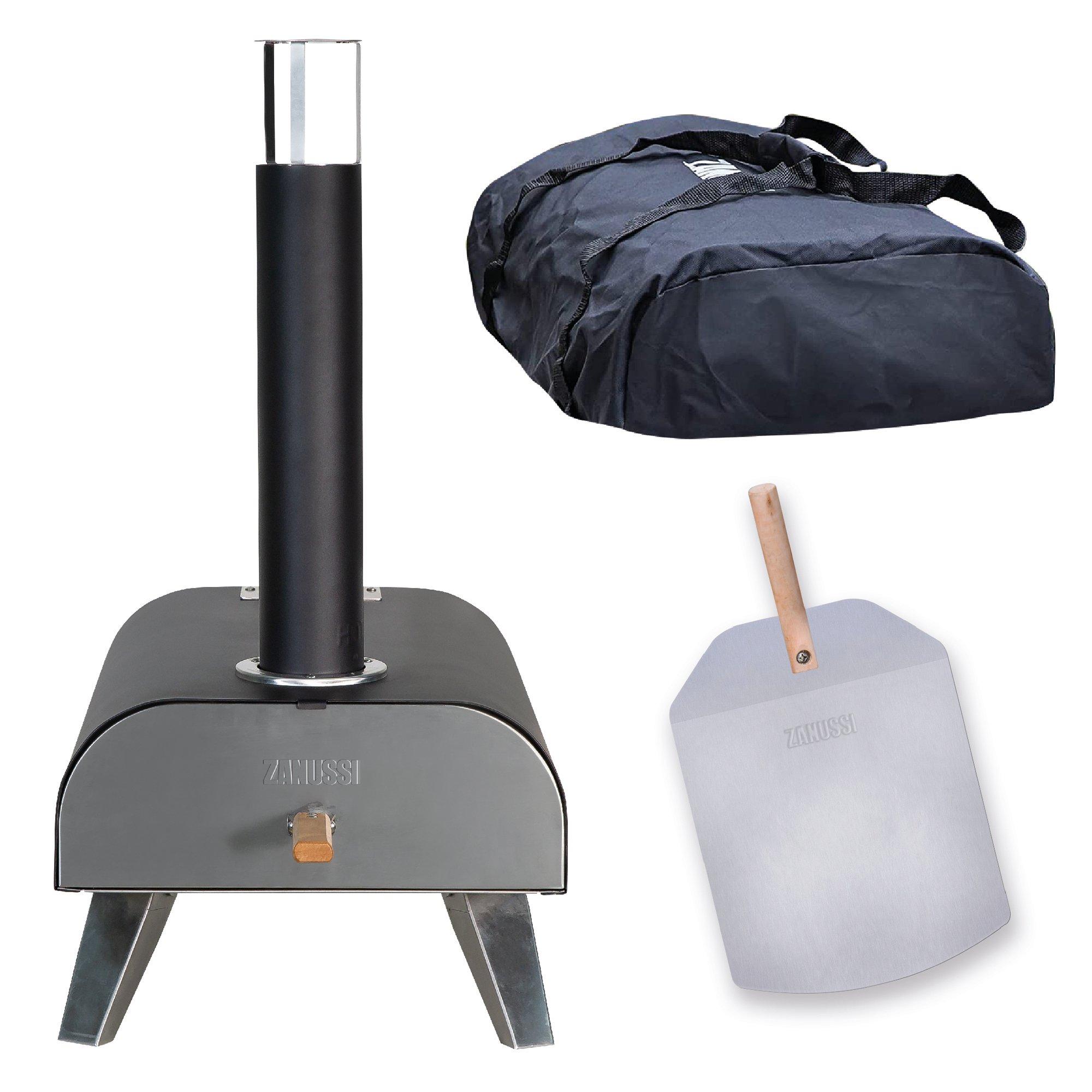 Black - Zanussi - ZPO1BPC Wood Pellet Pizza Oven with Paddle & Cover - 8