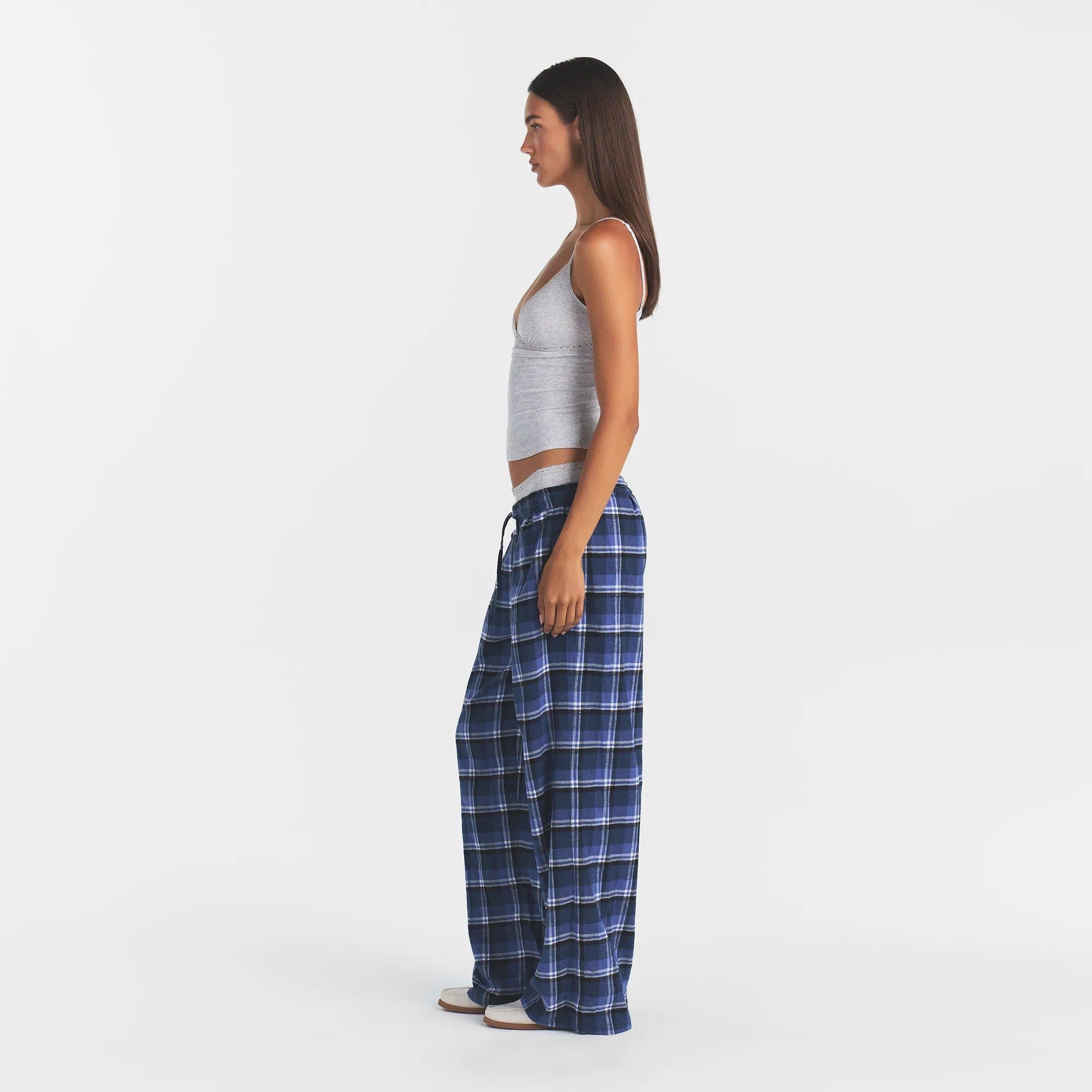 Indigo Plaid - SKIMS - Women's Flannel Cotton Pyjama Trousers - 2