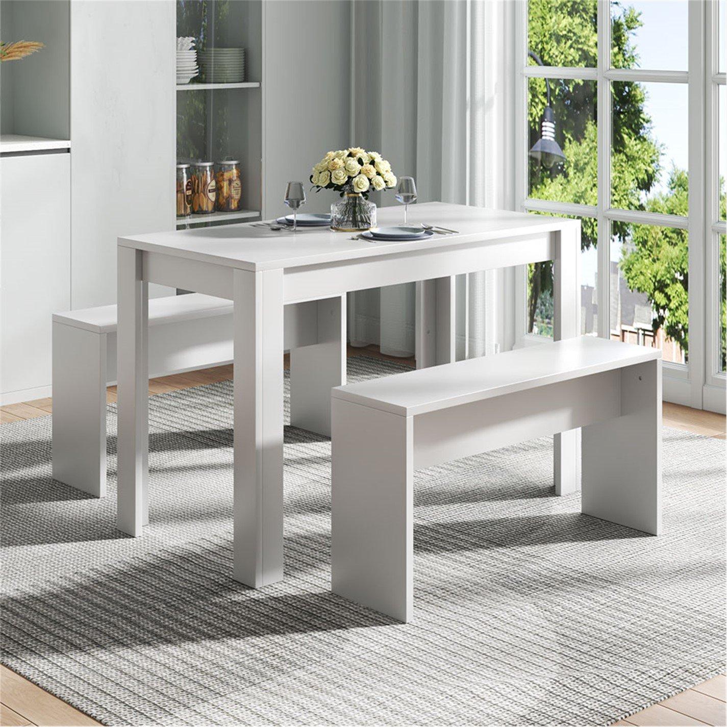 White - Kabinet UK - Modern Dining Table Benches Set - 1