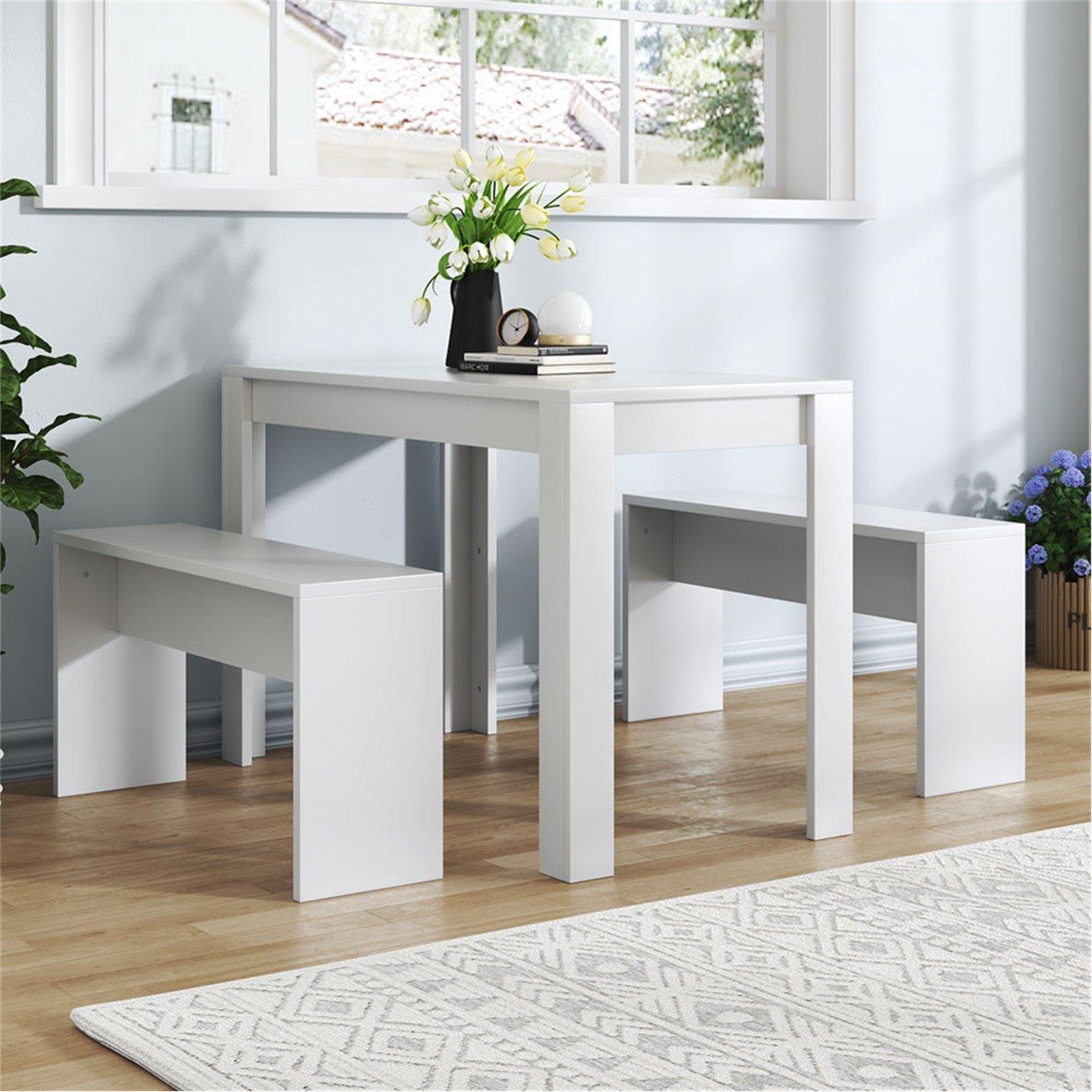 White - Kabinet UK - Modern Dining Table Benches Set - 2