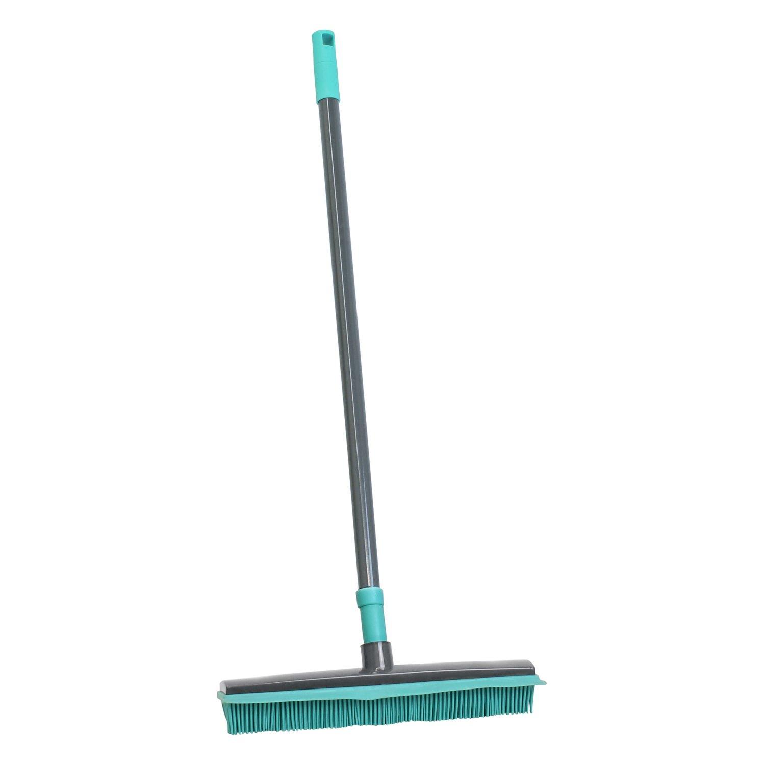 Turquoise - JVL - Rubber Broom with Telescopic Handle - 2