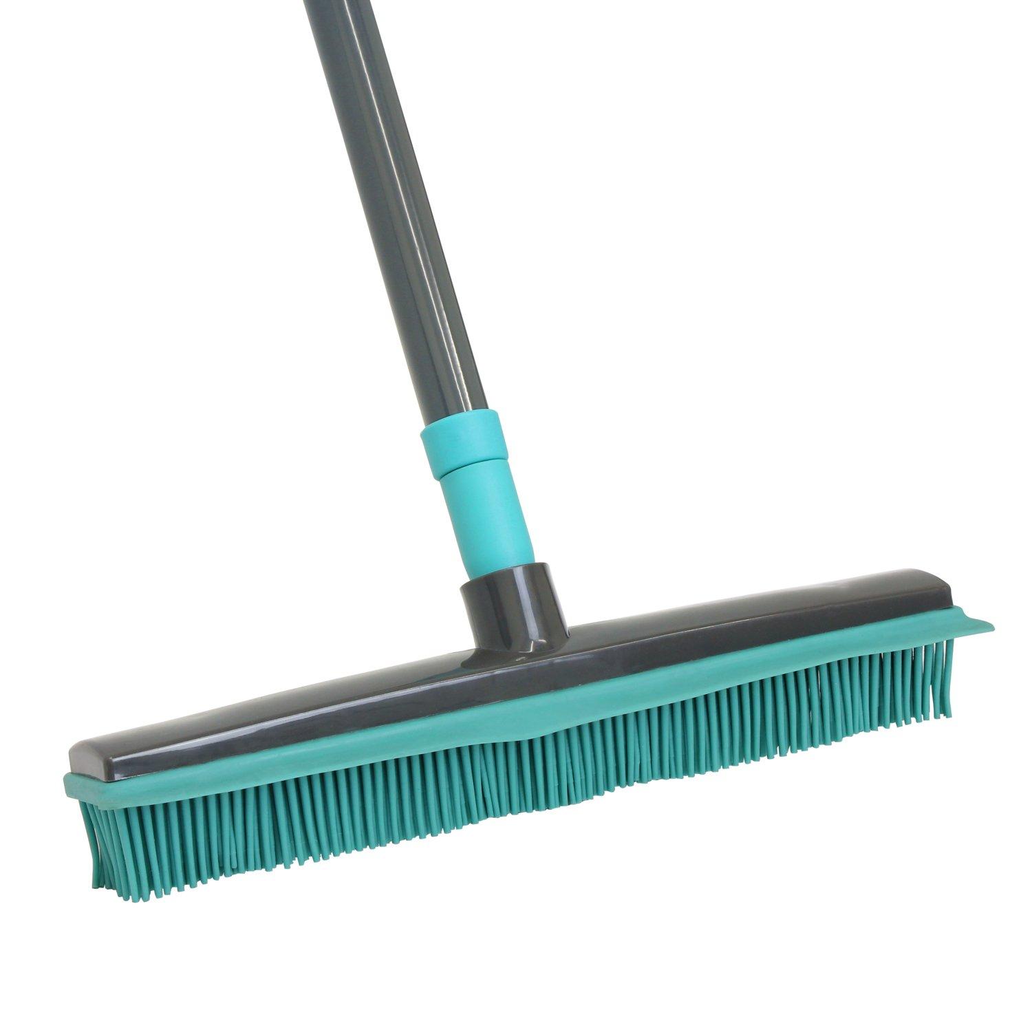 Turquoise - JVL - Rubber Broom with Telescopic Handle - 4