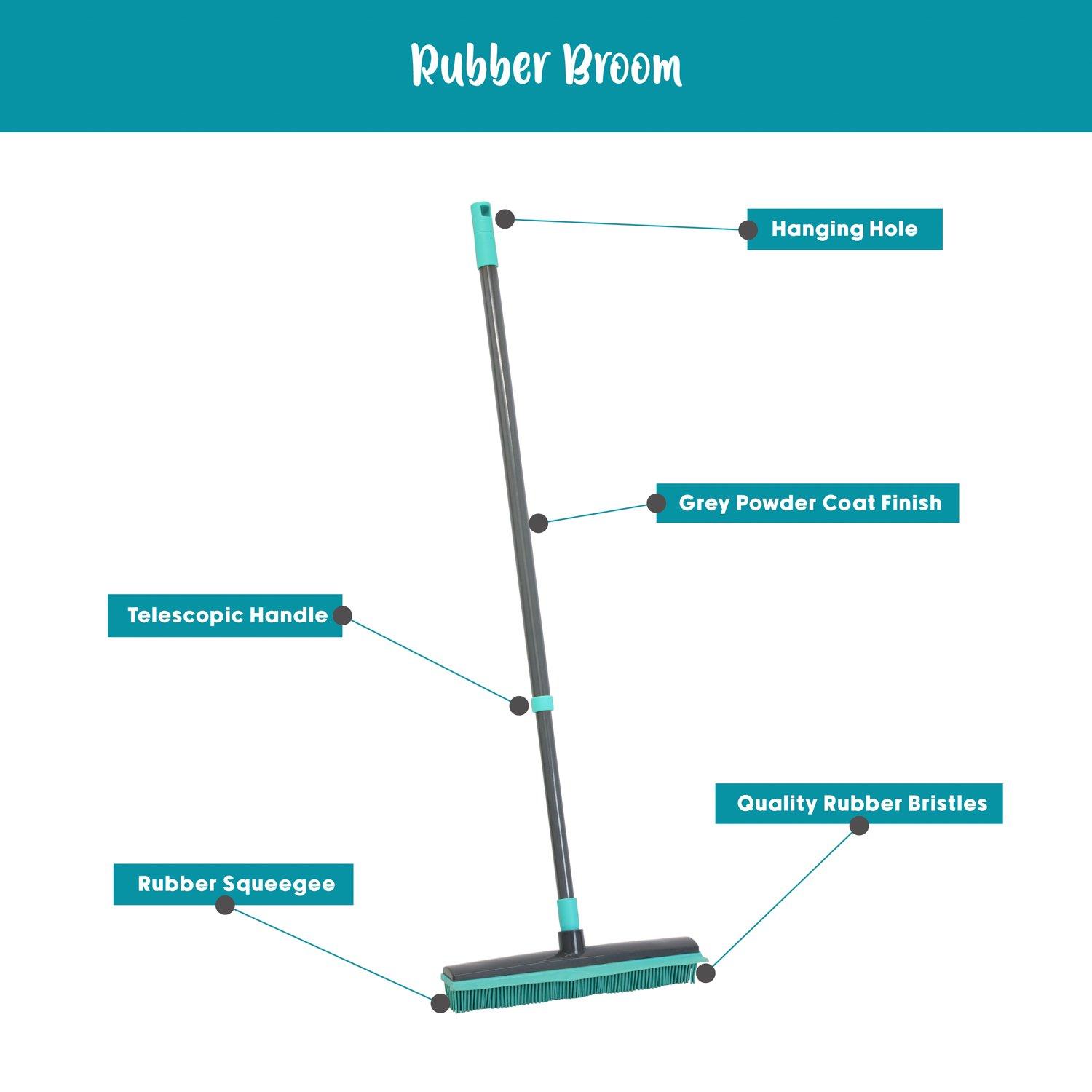 Turquoise - JVL - Rubber Broom with Telescopic Handle - 6