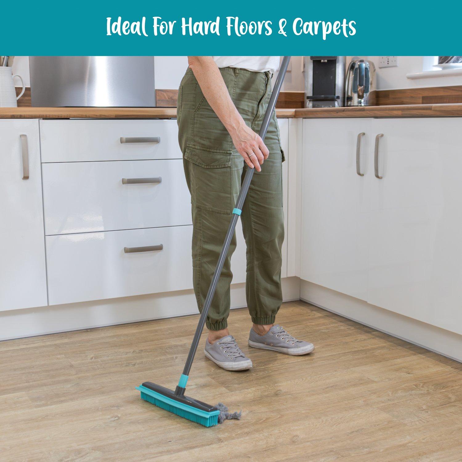 Turquoise - JVL - Rubber Broom with Telescopic Handle - 7