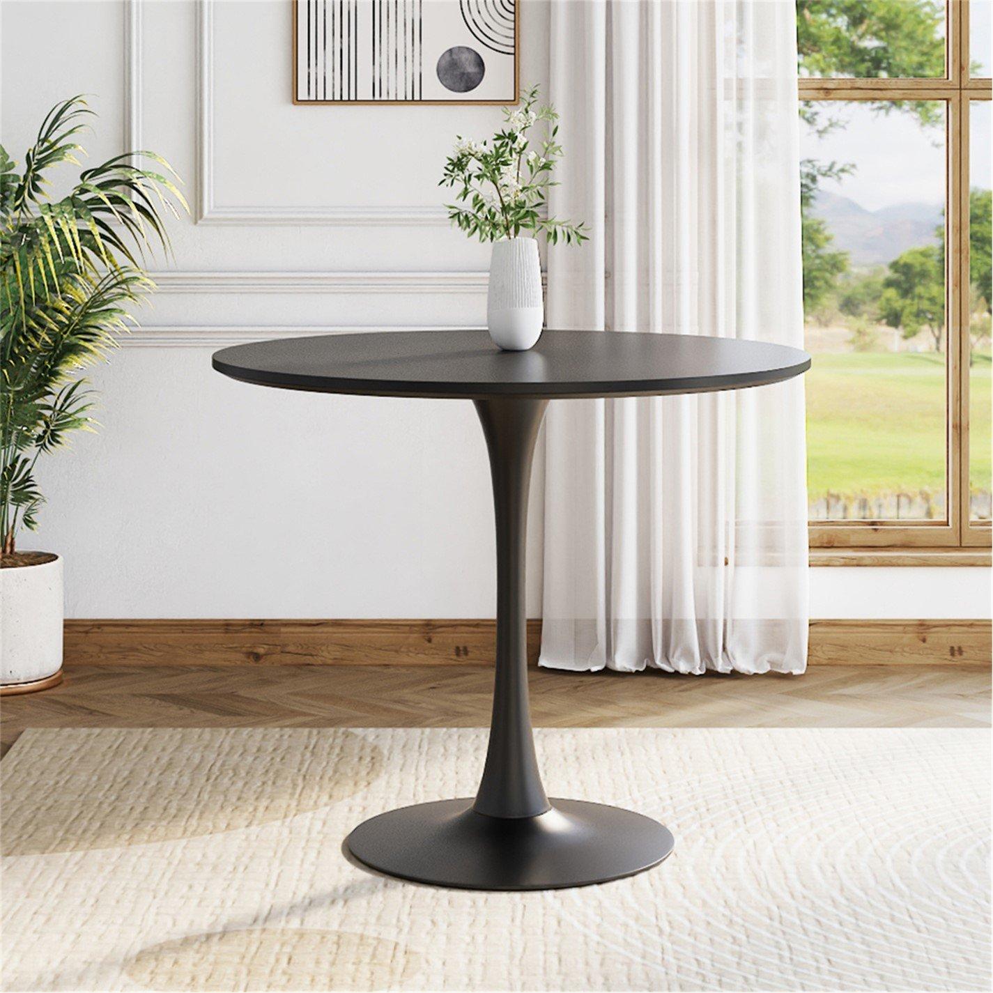 Black - Kabinet UK - Modern Round Wooden Table with Base - 2