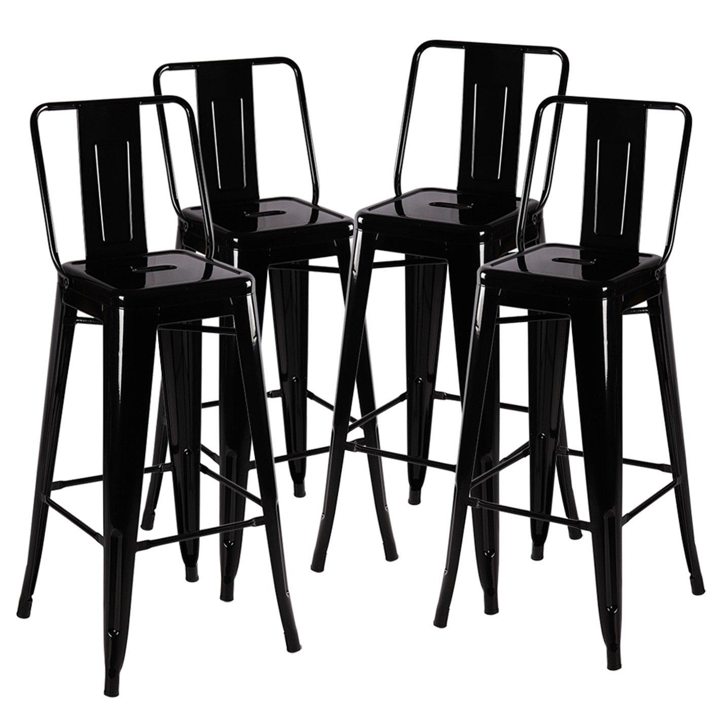 Black - Kabinet UK - 4 Set Metal Frame Retro Style High Chair Bar Stool - 3
