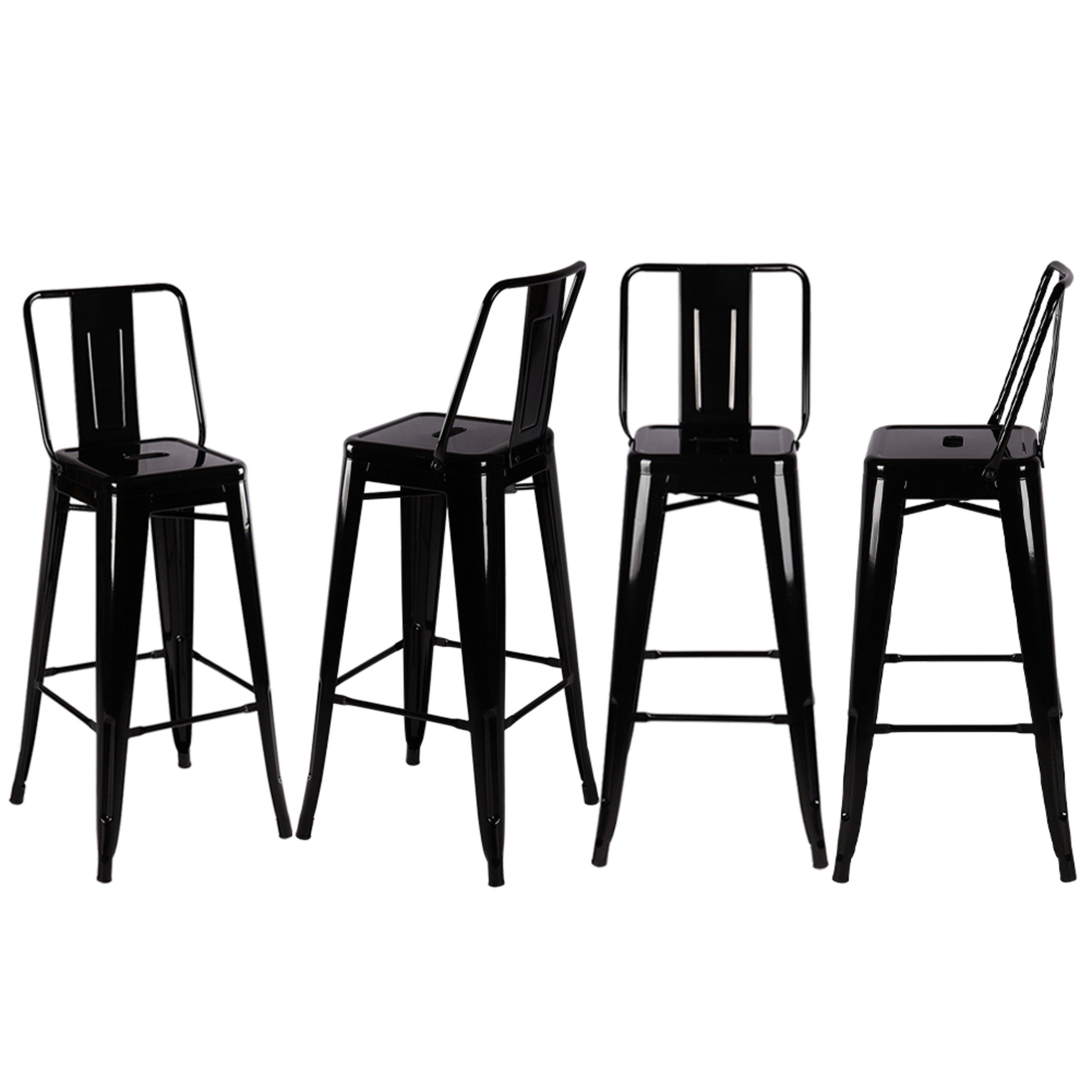 Black - Kabinet UK - 4 Set Metal Frame Retro Style High Chair Bar Stool - 4