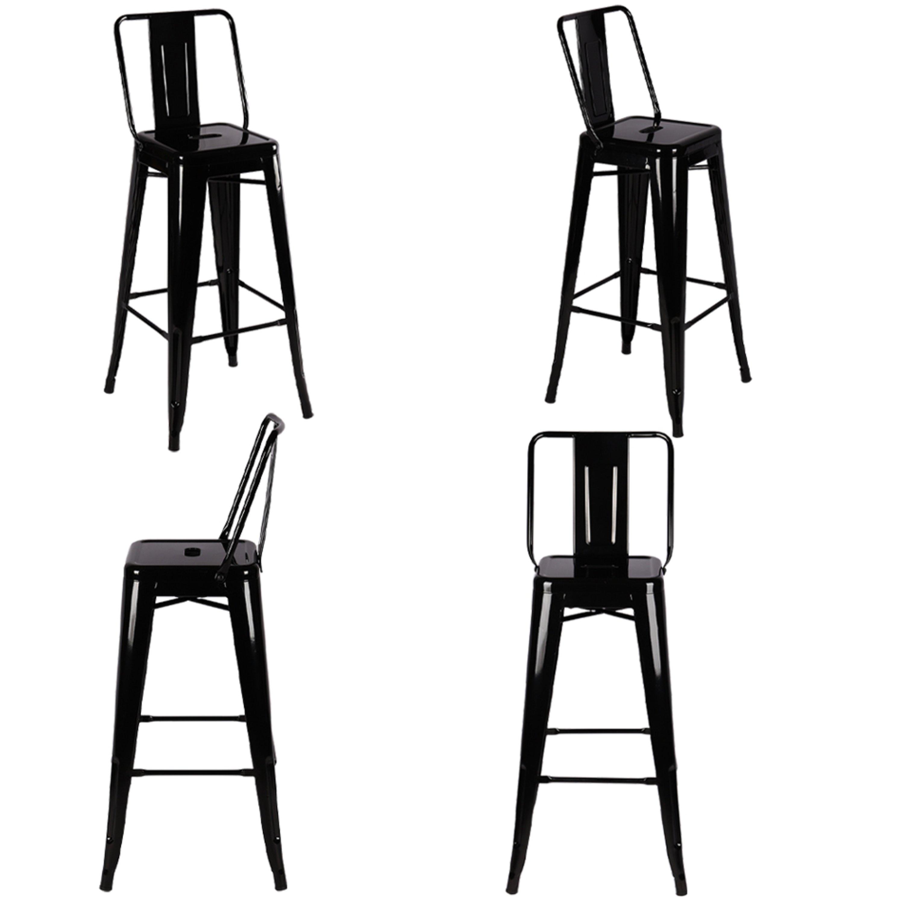 Black - Kabinet UK - 4 Set Metal Frame Retro Style High Chair Bar Stool - 5