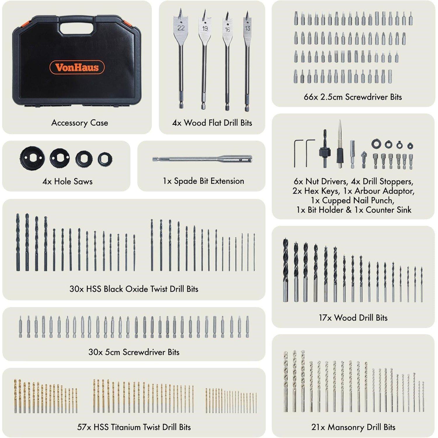 Black - VonHaus - VonHaus 246 Piece Screwdriver Bit & Drill Bit Set - 4