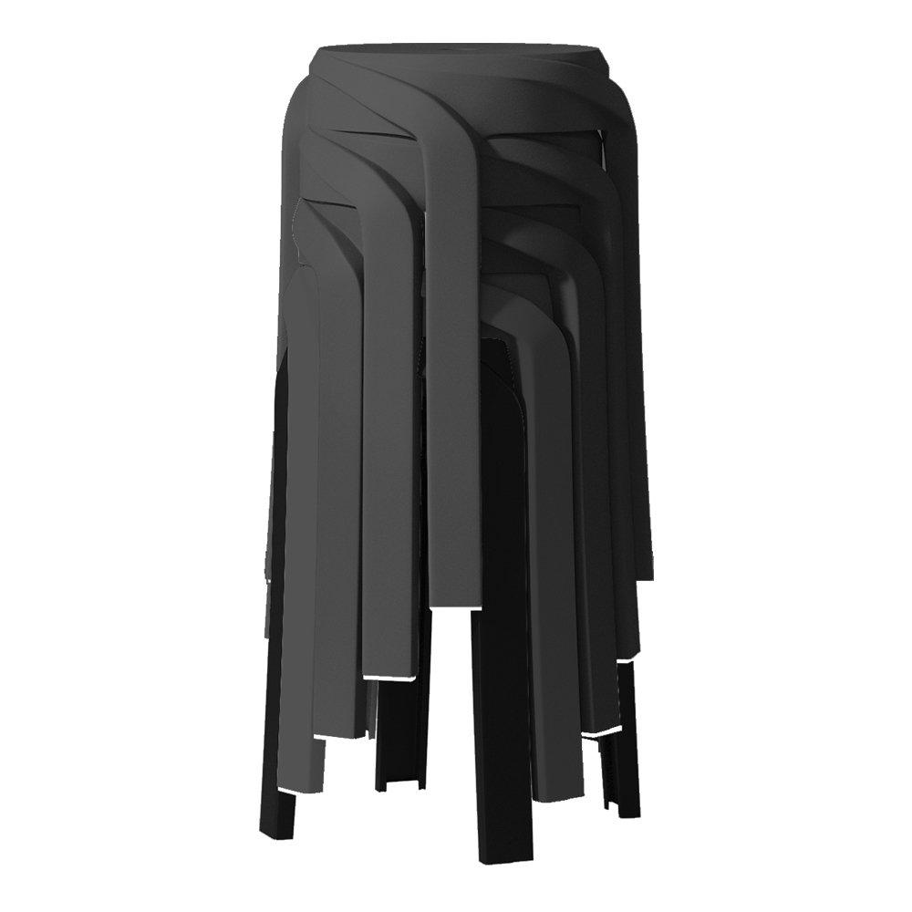 Black - Kabinet UK - 10 Set Plastic Stackable Round Stools - 6
