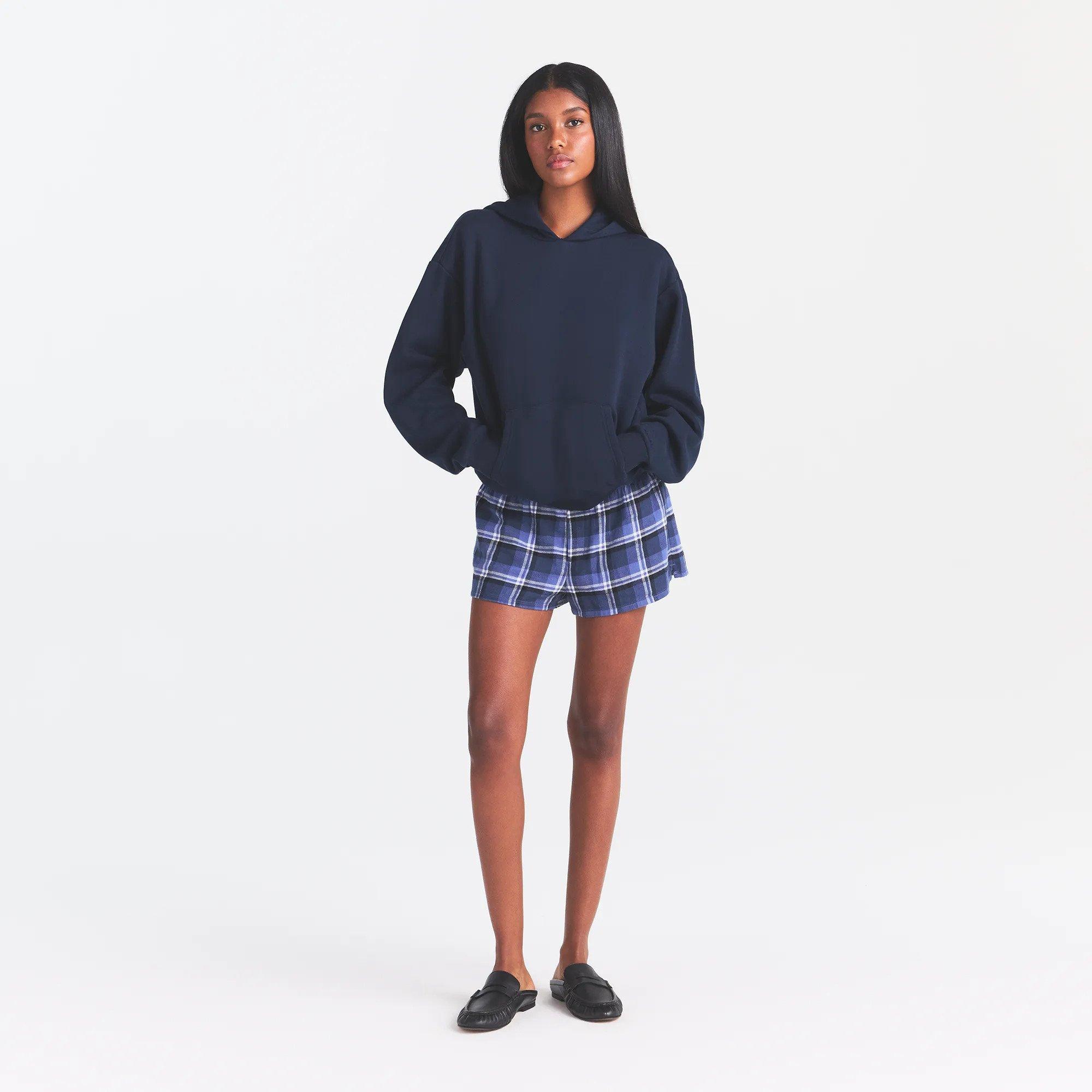 Indigo Plaid - SKIMS - Women's Sleep Boxer Cotton Pyjama Shorts - 2