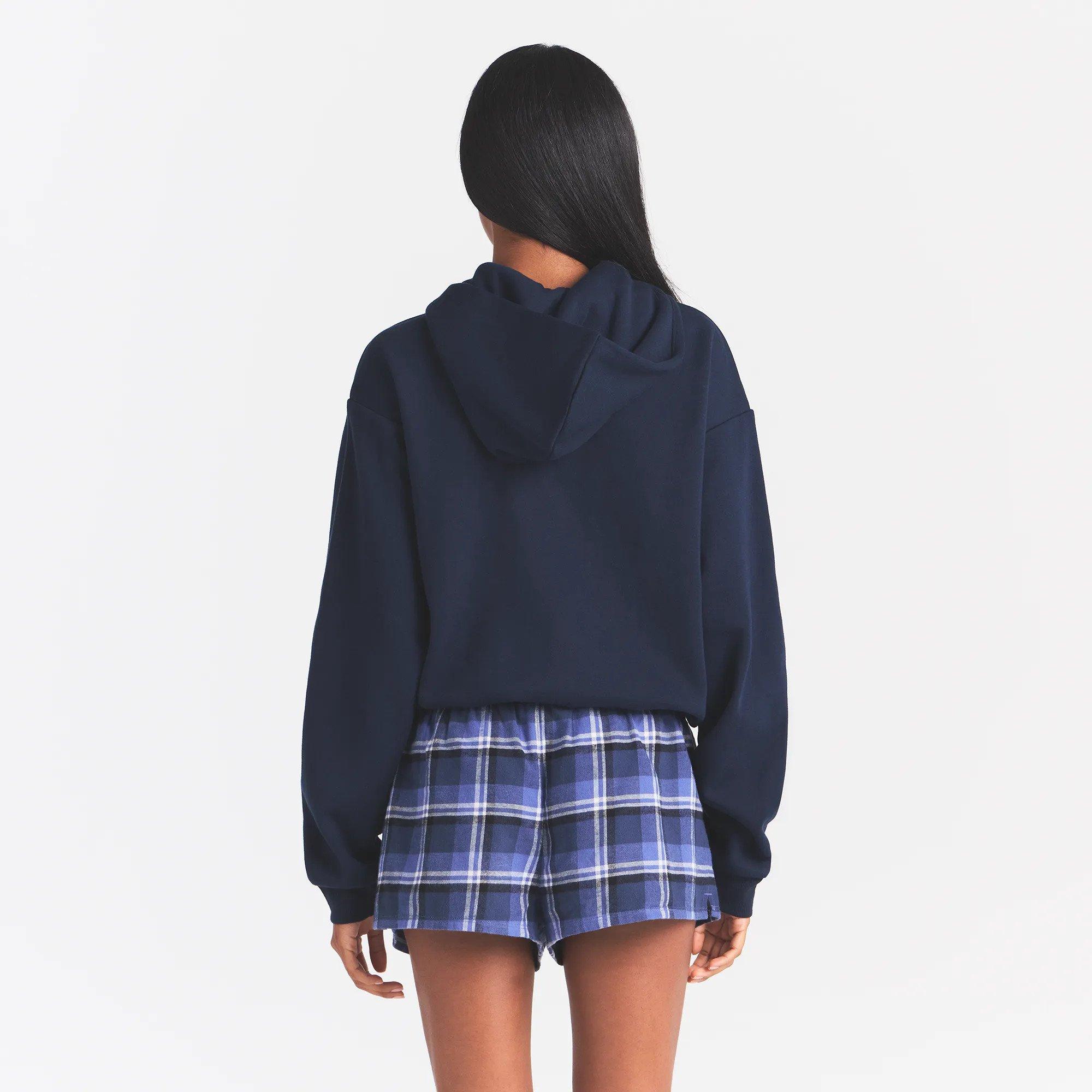 Indigo Plaid - SKIMS - Women's Sleep Boxer Cotton Pyjama Shorts - 3