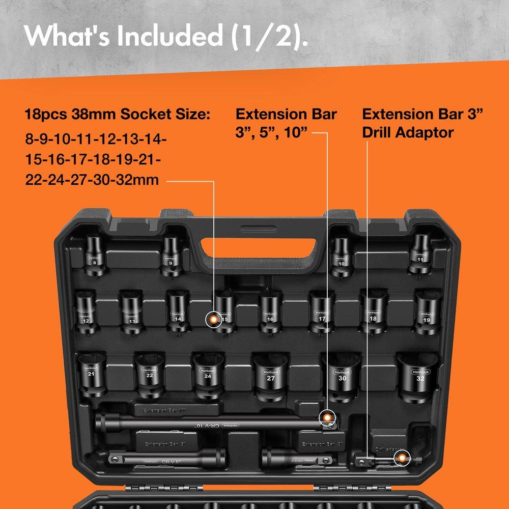 Black - VonHaus - VonHaus 1/2 Impact Socket Set - 40pcs - 1