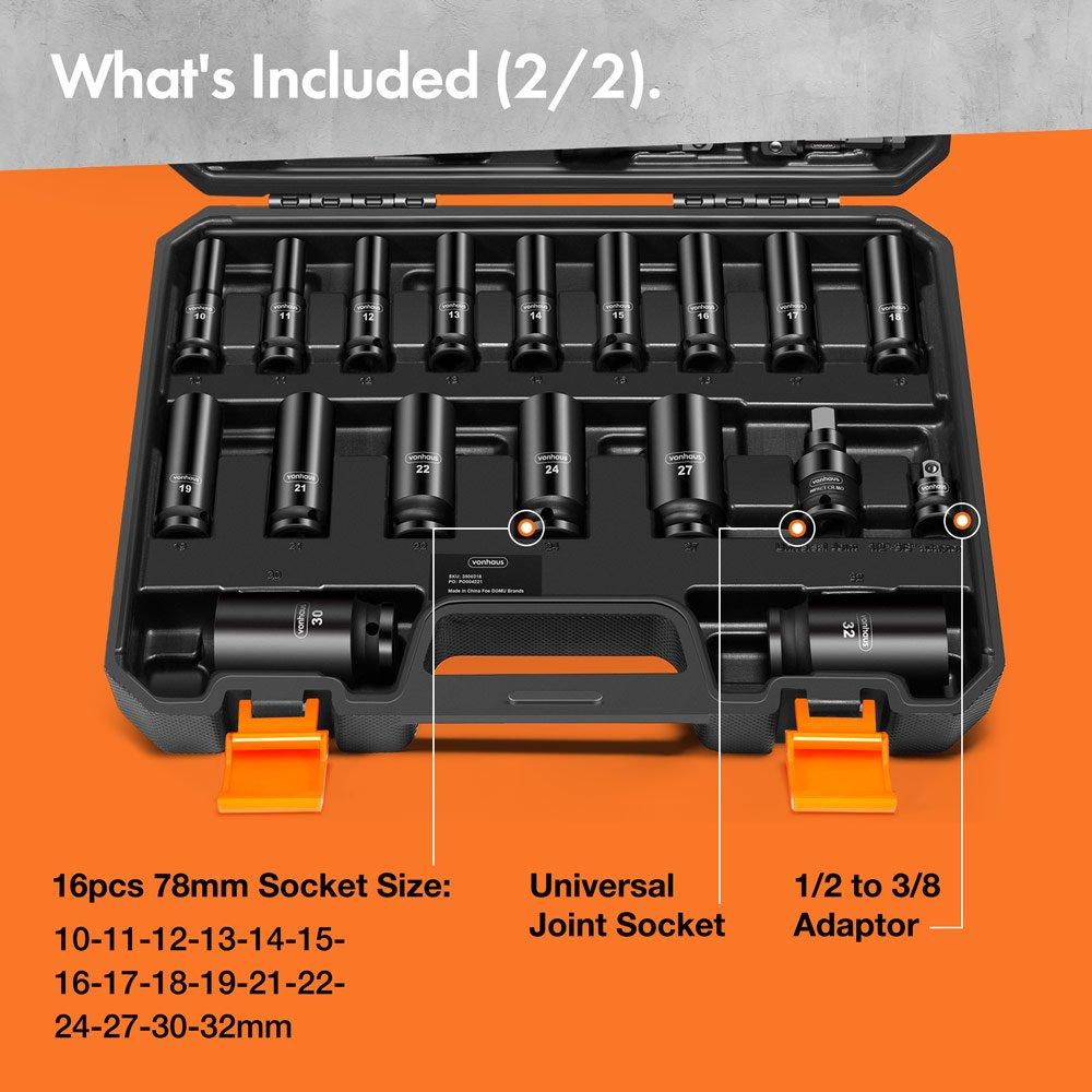 Black - VonHaus - VonHaus 1/2 Impact Socket Set - 40pcs - 2
