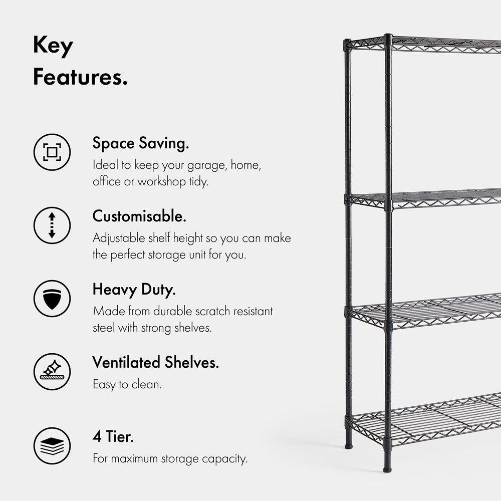 Black - VonHaus - VonHaus Garage Shelving Units - Adjustable 4-Tier - 2