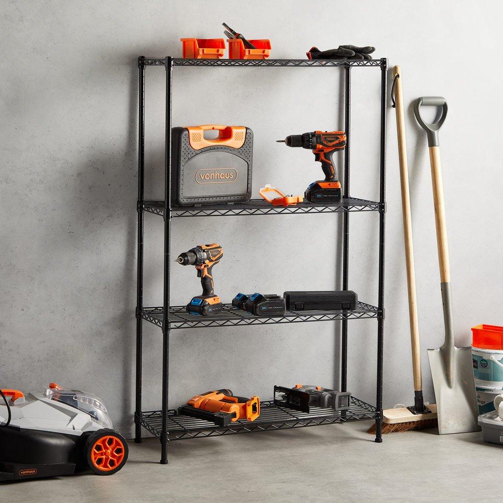 Black - VonHaus - VonHaus Garage Shelving Units - Adjustable 4-Tier - 5