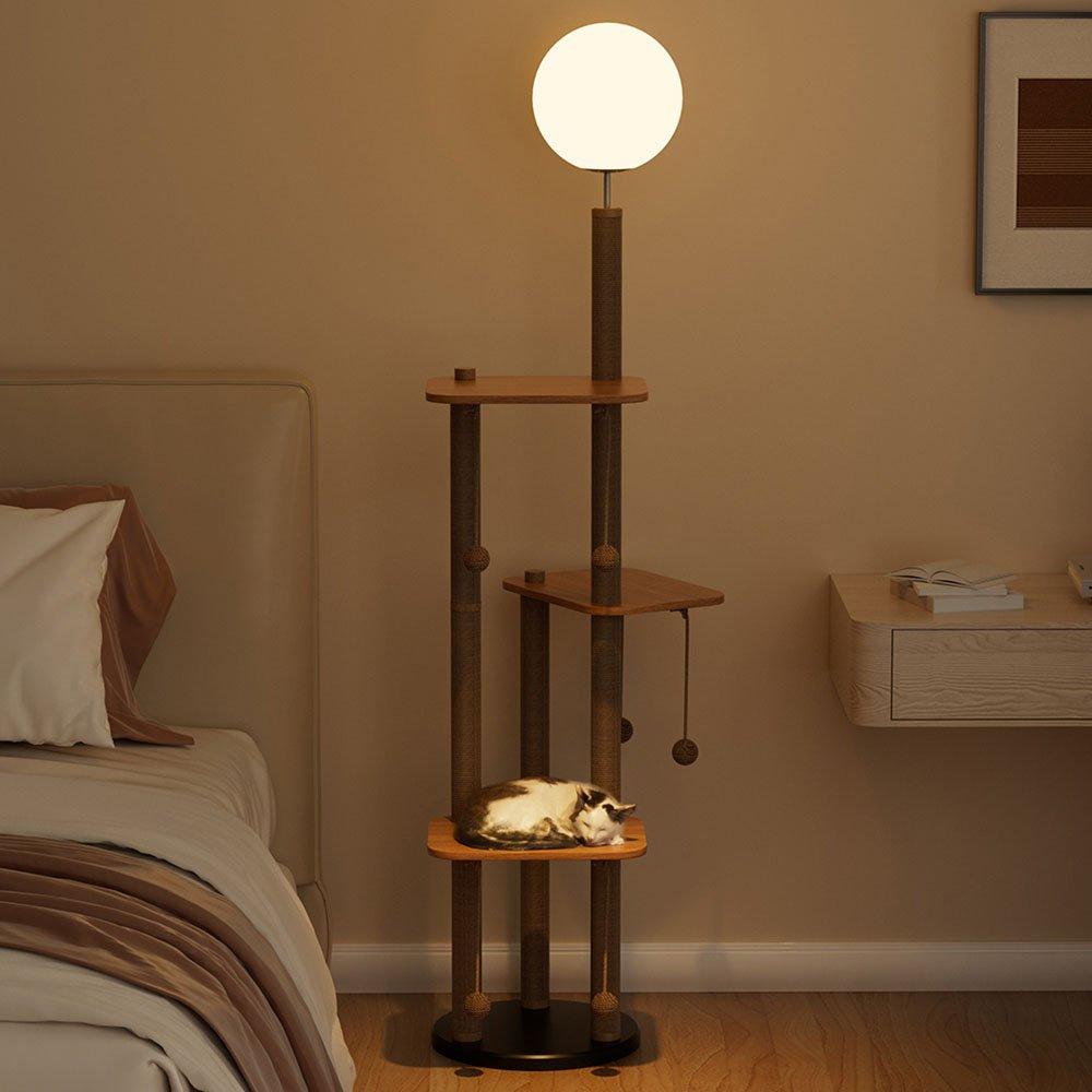 Brown And White - KIDKID PET - 2-in-1 Cat Climbing Frame Floor Lamp - 2