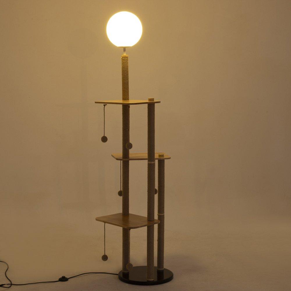 Brown And White - KIDKID PET - 2-in-1 Cat Climbing Frame Floor Lamp - 8