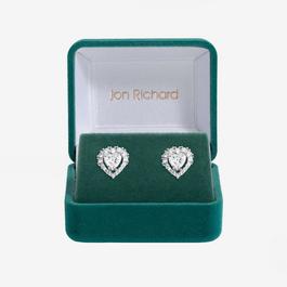 Jon Richard Rhodium Plated CZ Heart Stud Earrings - Gift Boxed