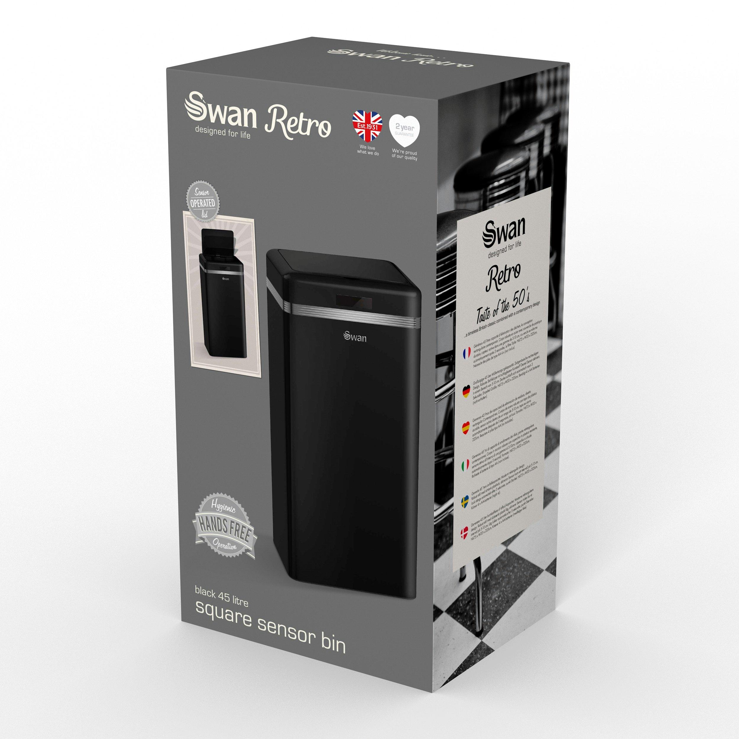 Black - Swan - Swan Retro 45L Square Sensor Bin - 6