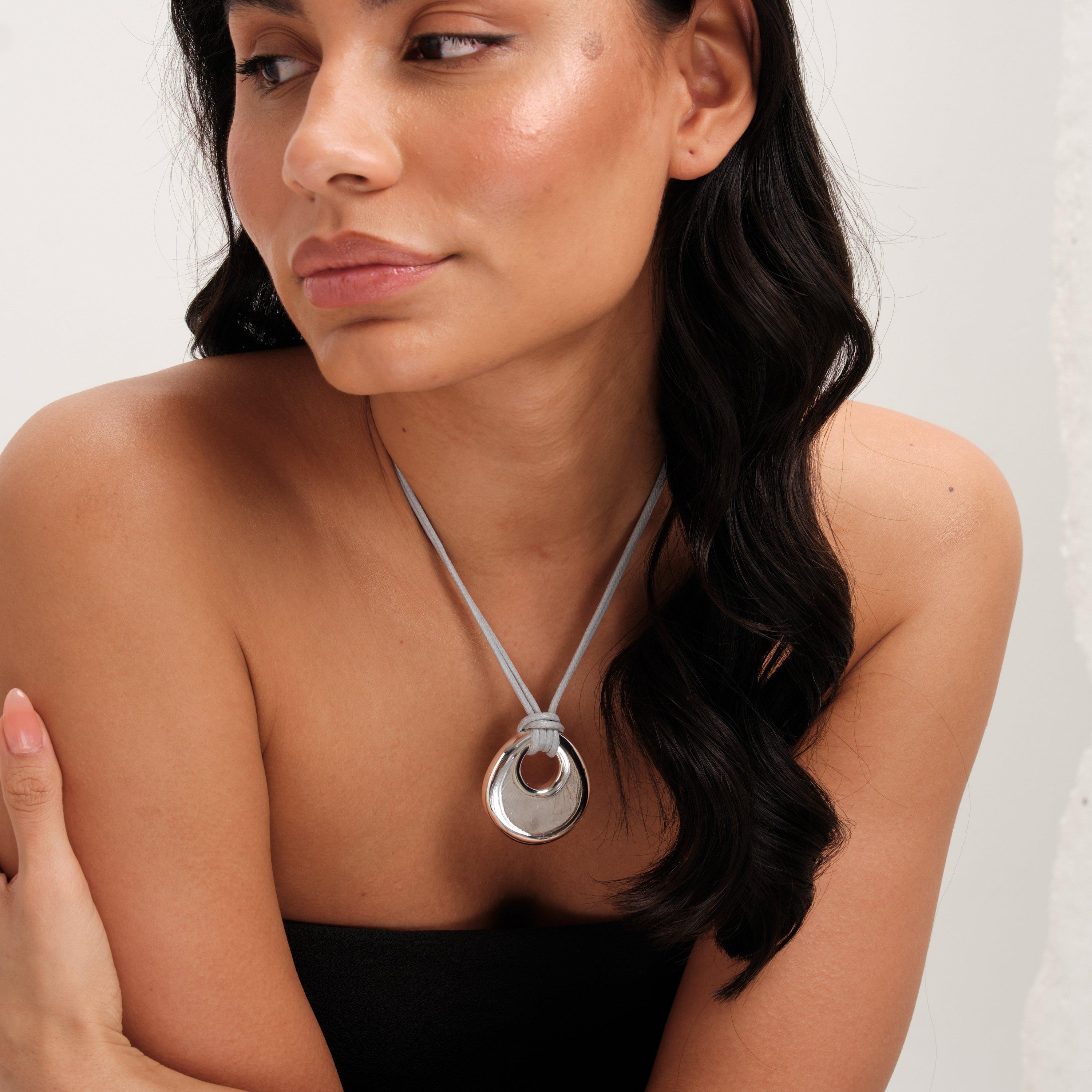 Silver - Jon Richard - Grey Cord And Silver Plated Polished Pendant - 2