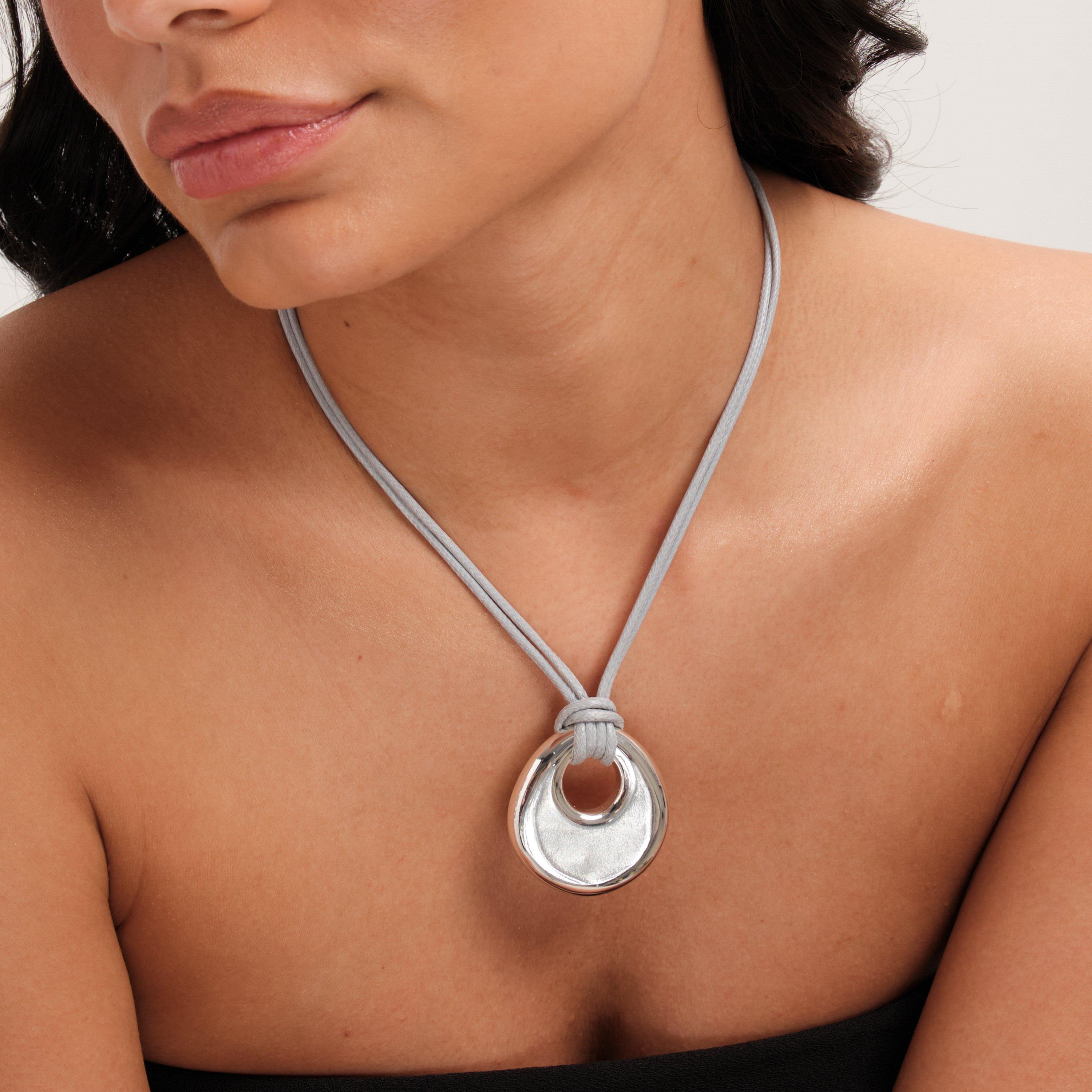 Silver - Jon Richard - Grey Cord And Silver Plated Polished Pendant - 3