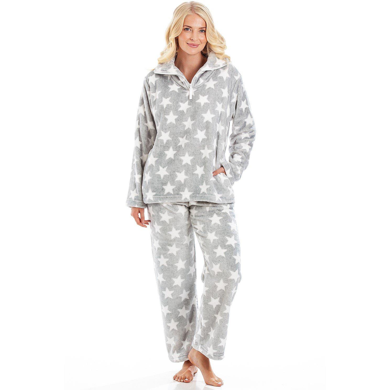 Sivo - Camille - Supersoft Velour Fleece White Star Print Pyjama Set - 1