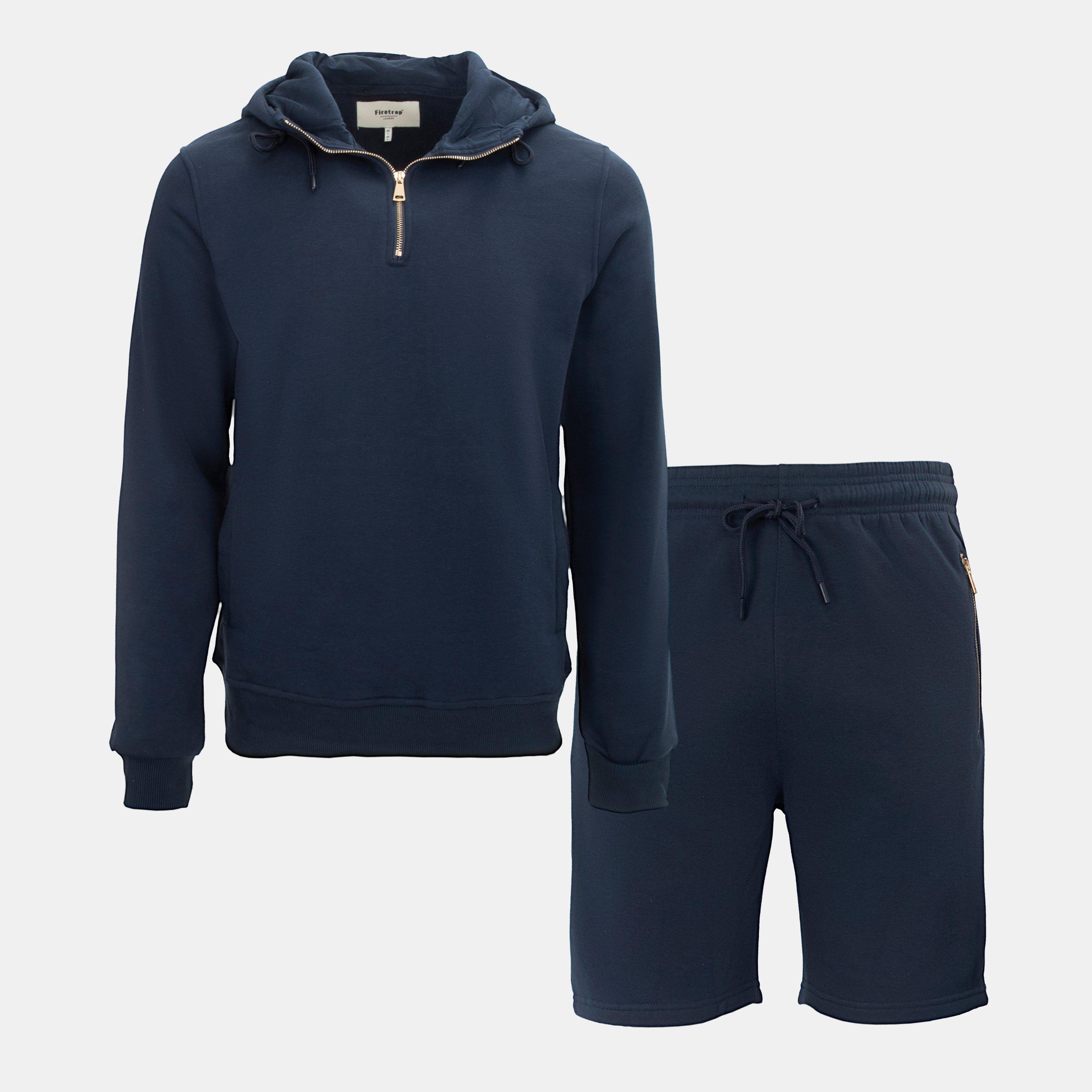 Navy - Firetrap - Hood Shirt and short Set Mens - 1
