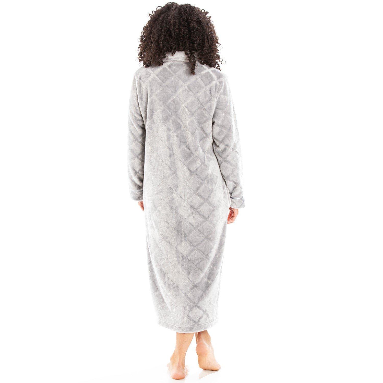 Grijs - Camille - Womens Housecoat Fleece Zip Robe with Inseam Pockets - 3