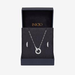 Inicio Rhodium Plated CZ Linked Circle Set - Gift Boxed